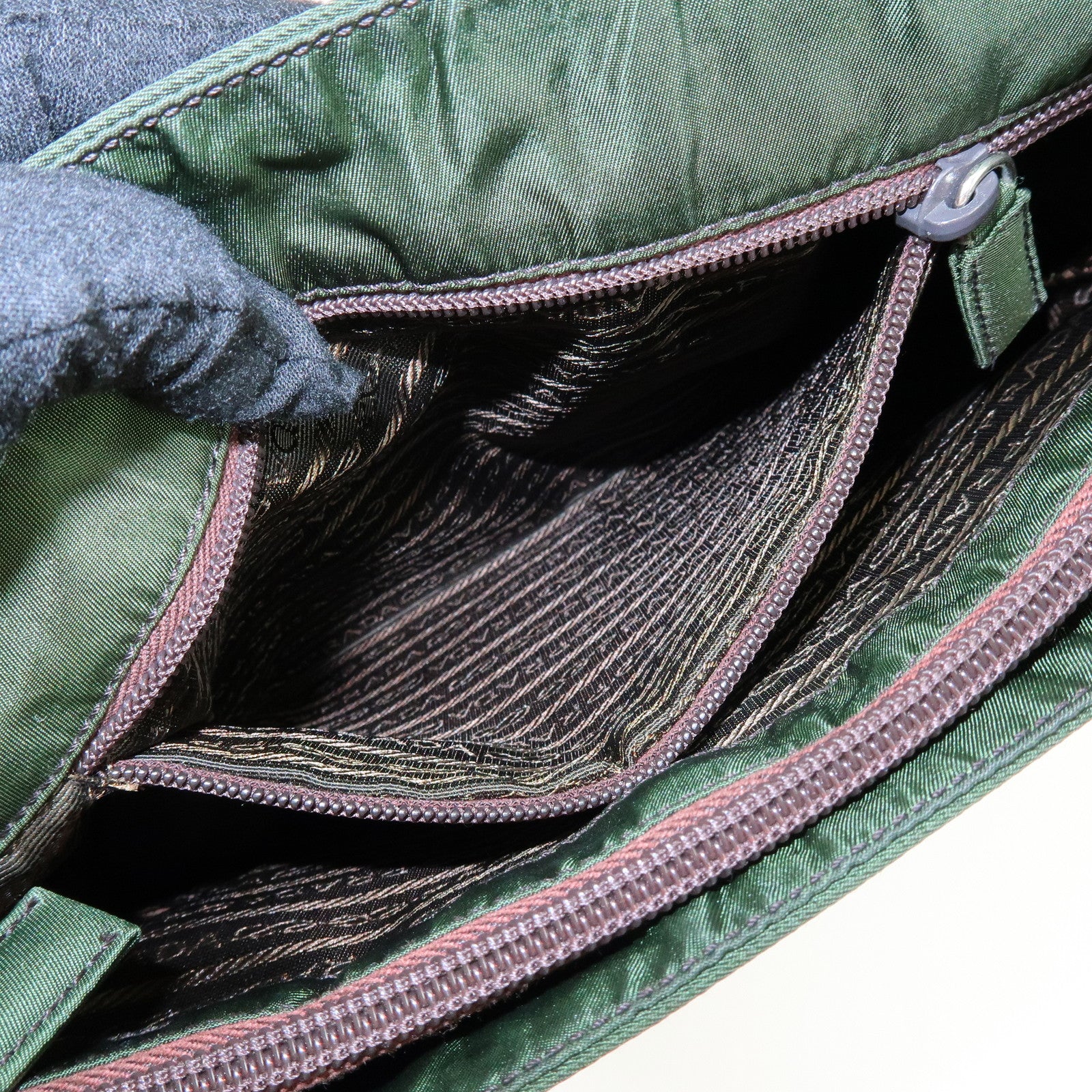 PRADA Triangle Logo Nylon Shoulder Bag Hand Bag Green B6242