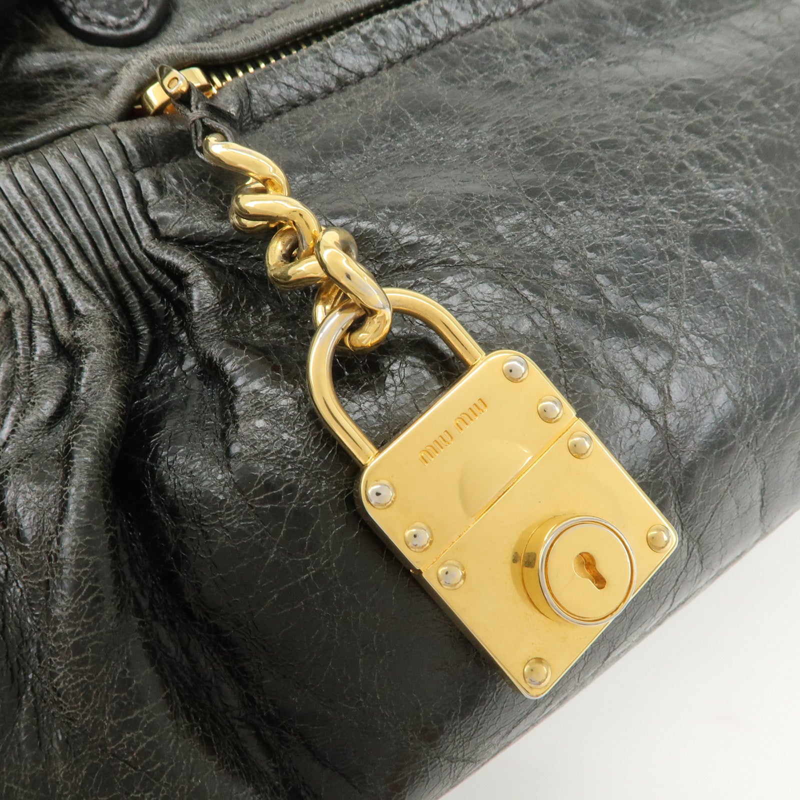 MIU MIU Logo Leather 2Way Bag Hand Bag Shoulder Bag Black