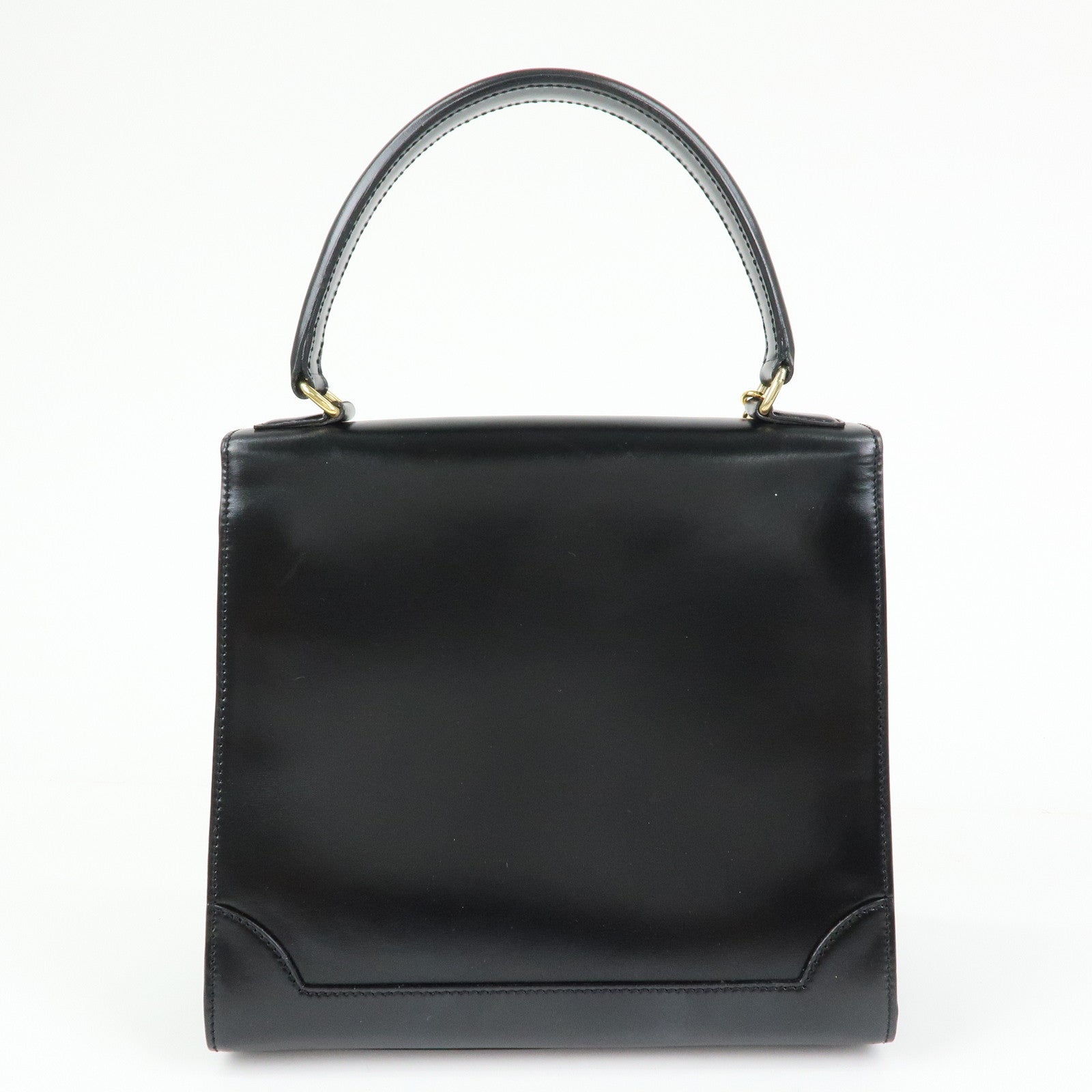 CELINE Leather Hand Bag Top-handle Bag Black Gold Chain