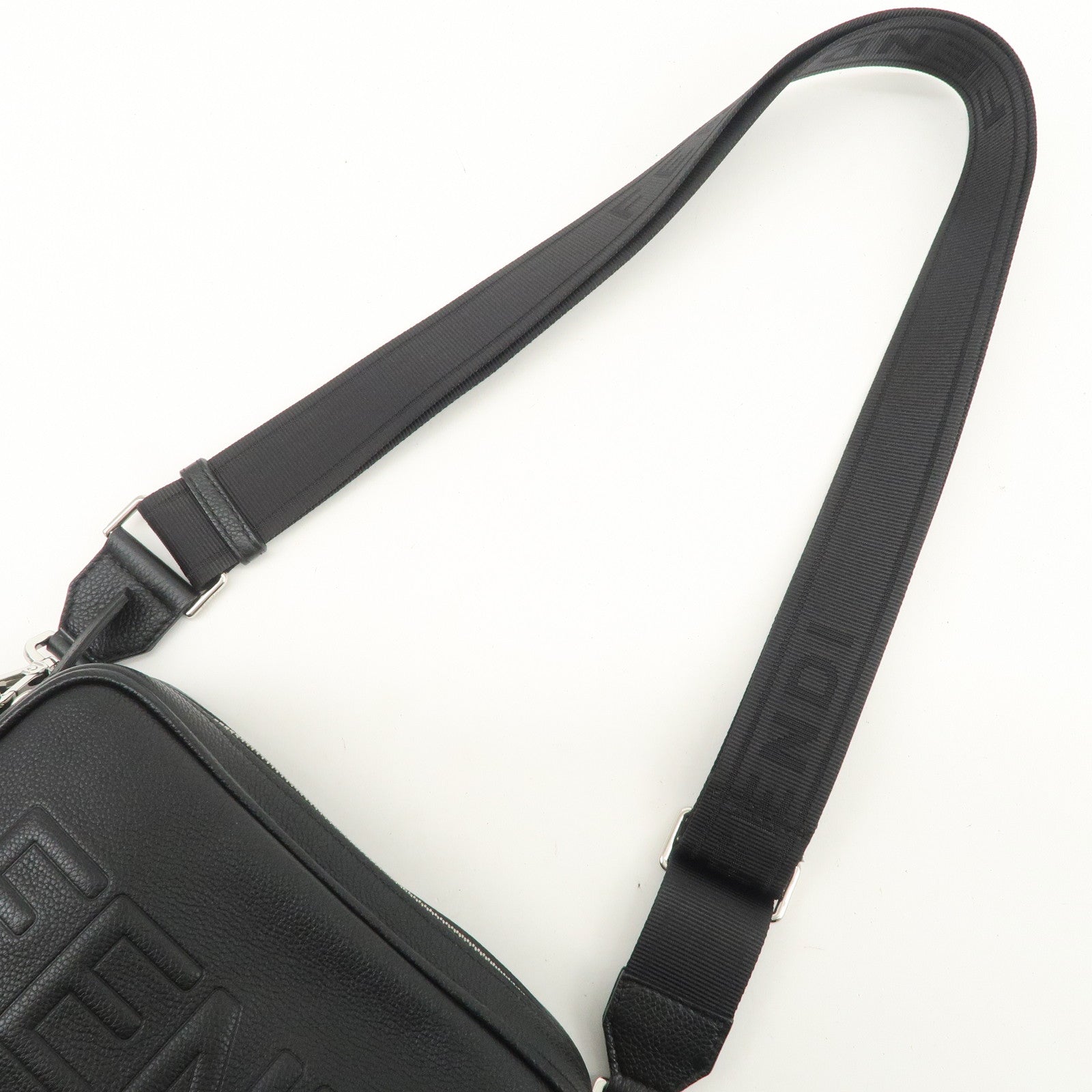 FENDI Logo Leather Camera Case Shoulder Bag Black 7M0286