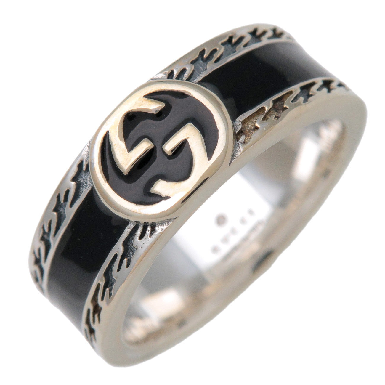 GUCCI Interlocking G Glitter Ring SV925 Enamel Silver #14 645573