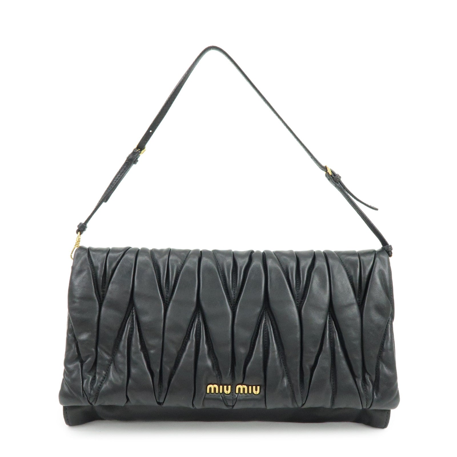 MIU MIU Matelasse Nappa Leather Shoulder Bag Clutch Bag Black