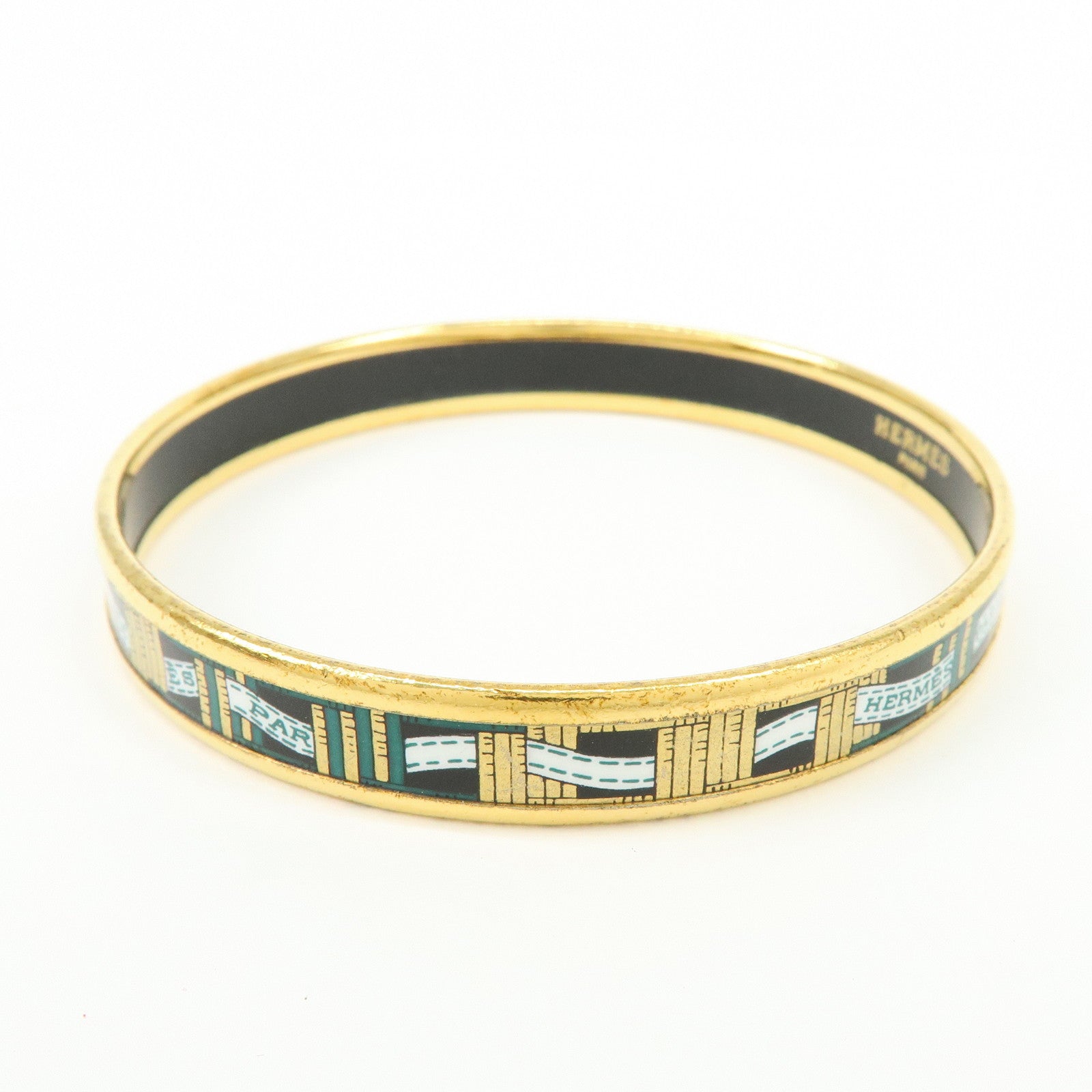 HERMES Email PM Bracelet Bangle Gold Green