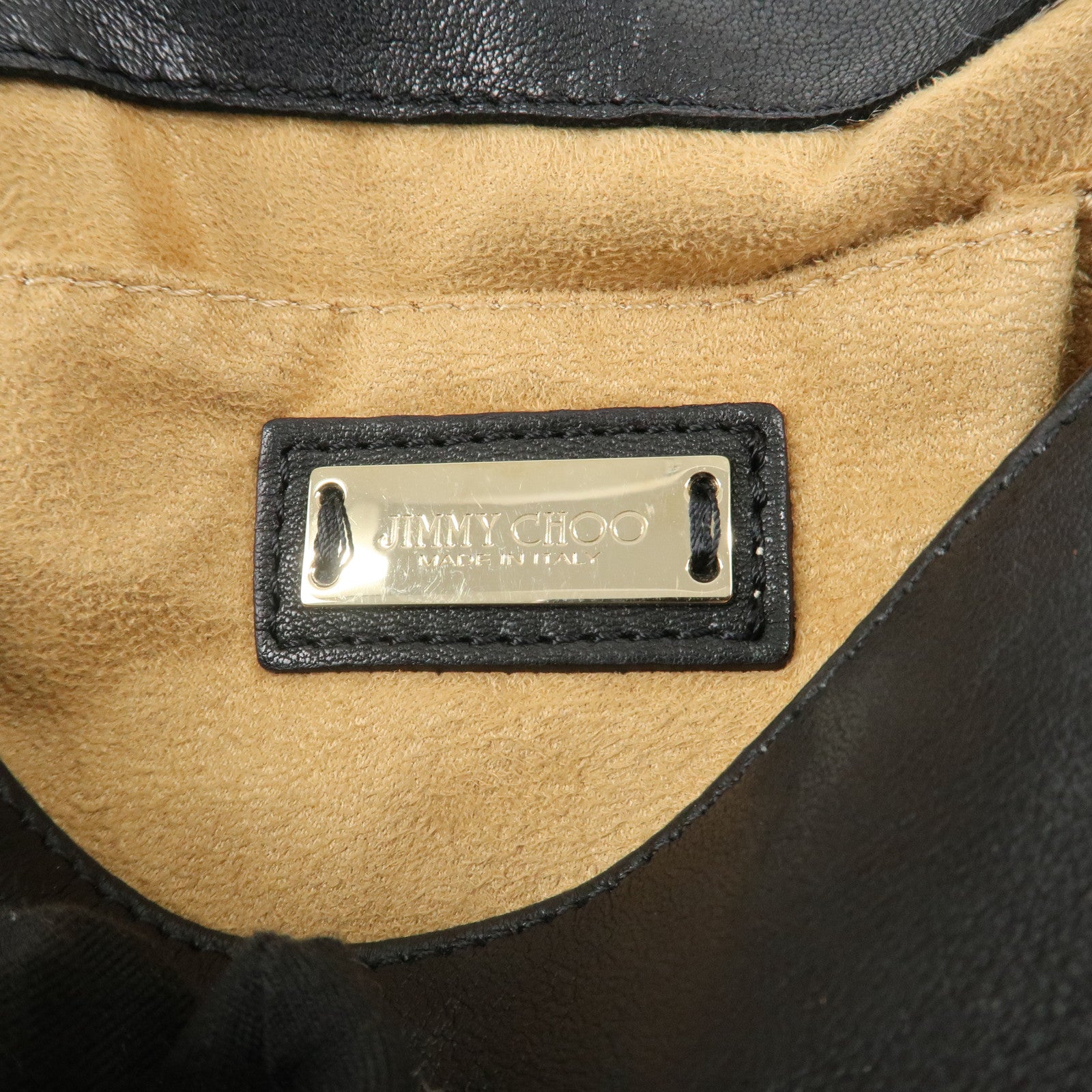 JIMMY CHOO Zodiac Leather Studs Shoulder Bag Black Gold HDW Used