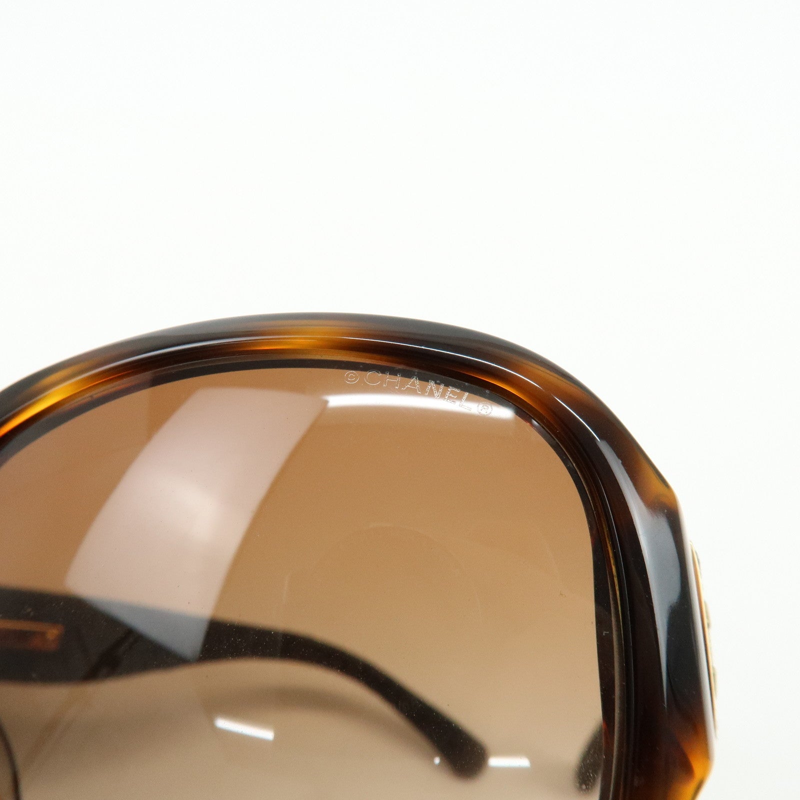 CHANEL COCO Mark Plastic Denim Sunglasses 59□16 Brown Black 5163-A