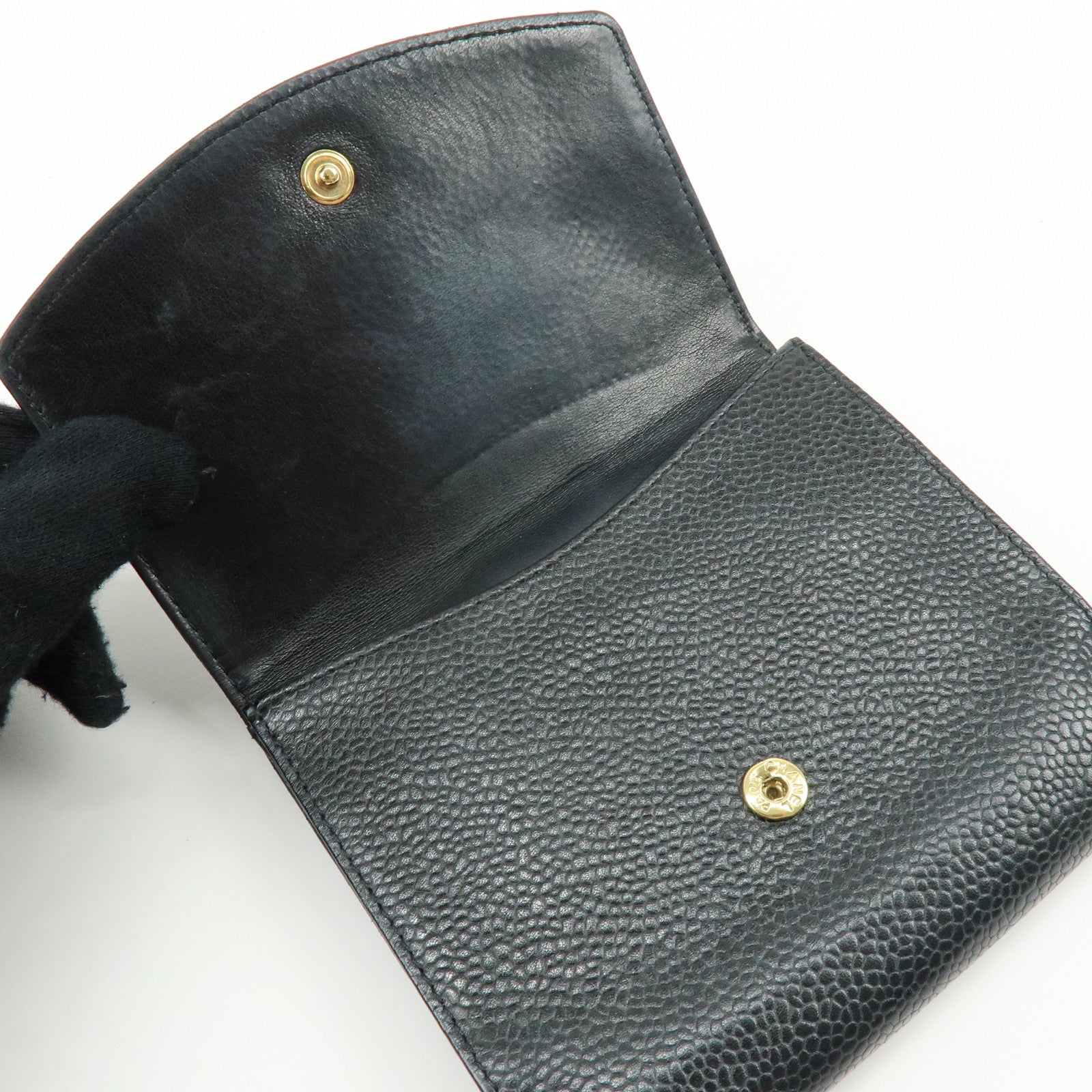 CHANEL COCO Mark Caviarskin Compact Bi-fold Wallet Black