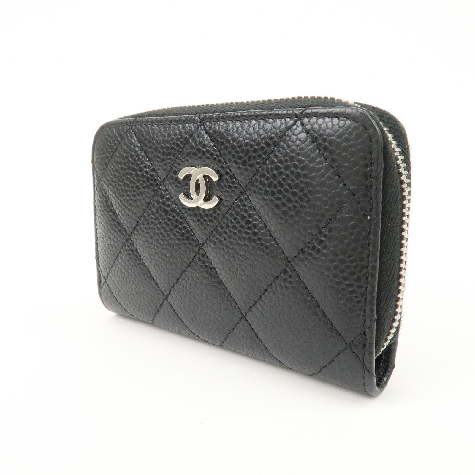 CHANEL Matelasse Caviarskin Coin Case Black Silver Hardware