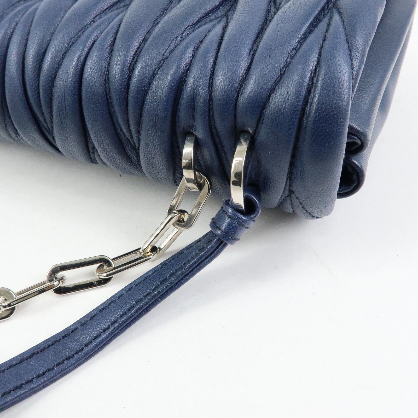 MIU MIU Matelasse Nappa Leather Shoulder Bag Chain Bag Navy