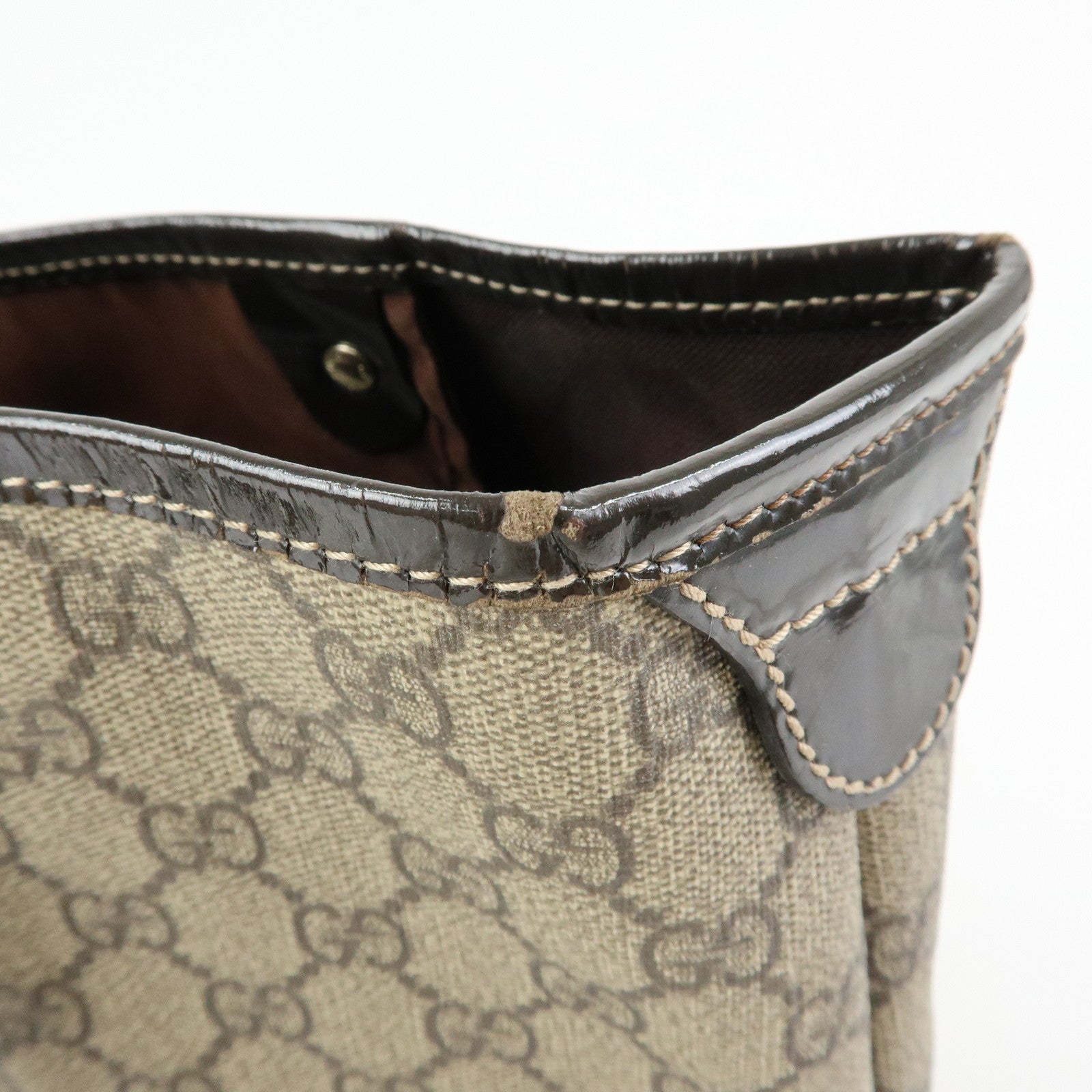 GUCCI GG Supreme Patent Leather Tote Bag Shoulder Bag Beige 197953