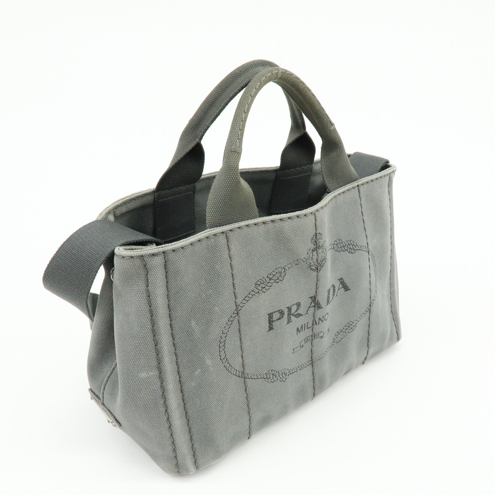 PRADA Canapa Mini Canvas 2Way Bag Hand Shoulder Bag Gray 1BG439