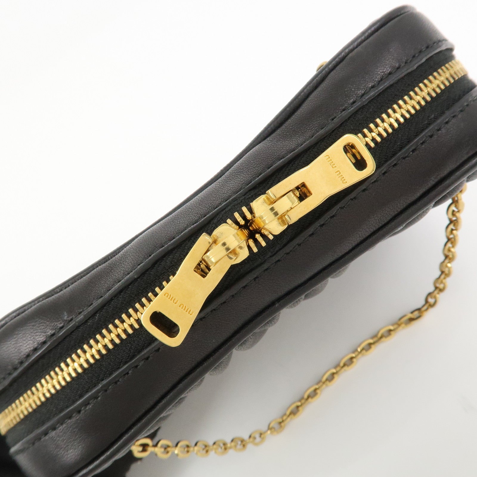 MIU MIU Matelasse Nappa Leather Accessory Chain Pouch Black 5ND001