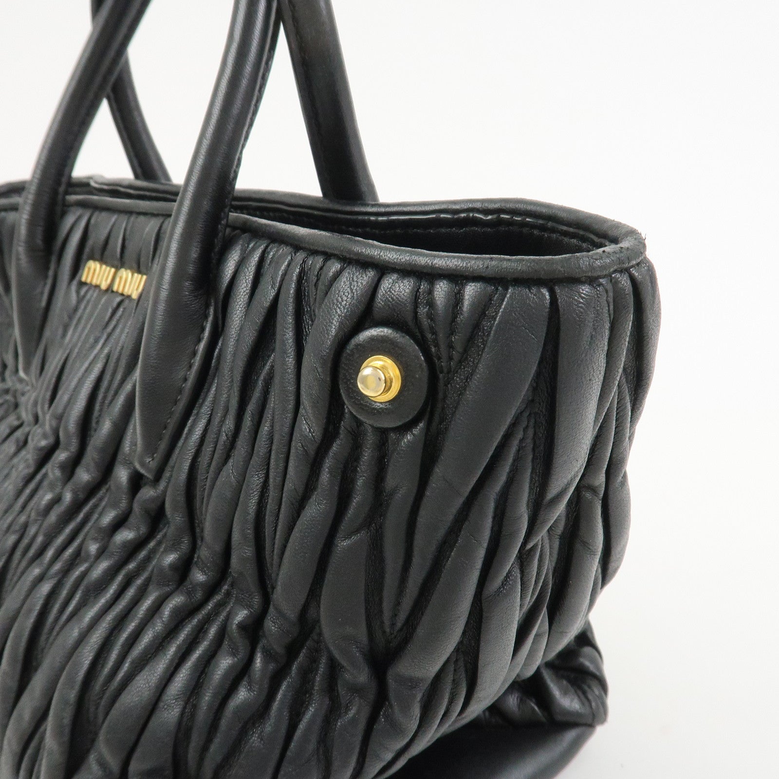 MIU MIU Matelasse Leather 2Way Bag Hand Bag Black RN1069