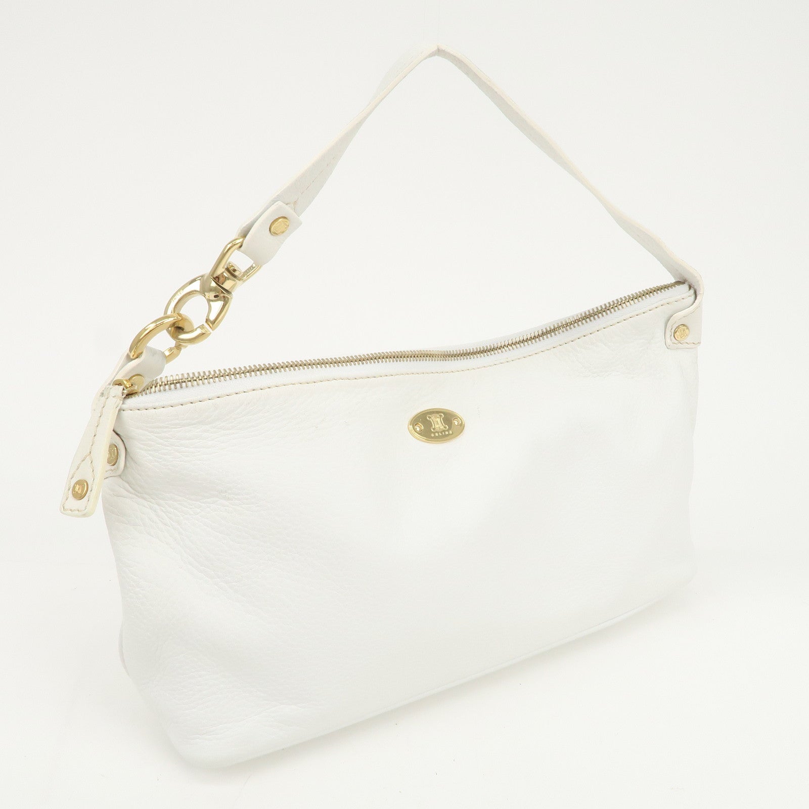 CELINE Macadam Logo Leather Shoulder Bag Hand Bag White