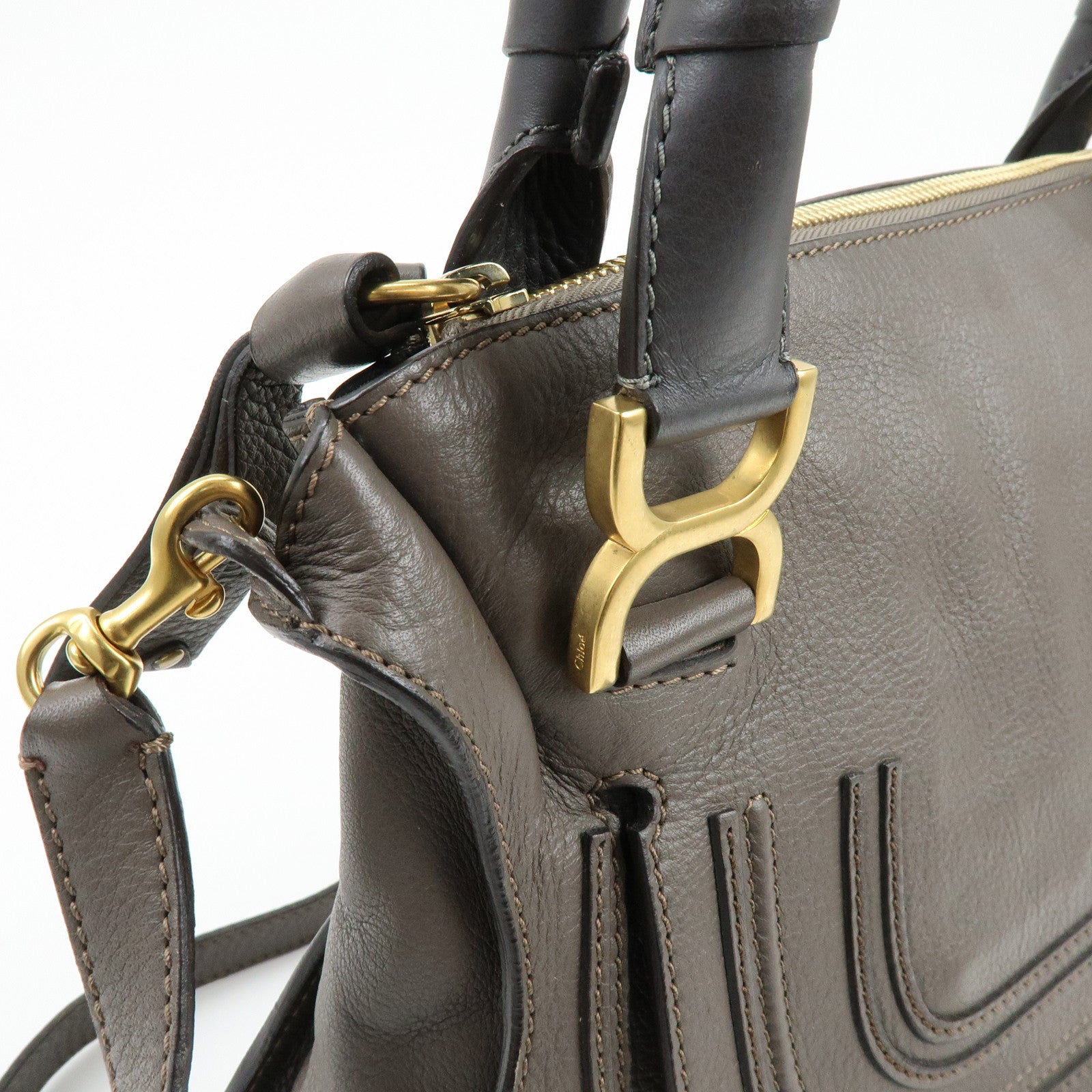 Chloe Marcie Leather 2Way Bag Shoulder Bag Hand Bag Greige