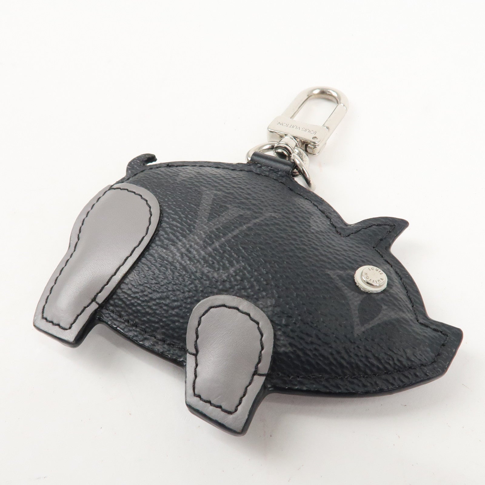 Louis Vuitton Porte Cle Monogram Leather Key Charm Pig Black MP1994 Used