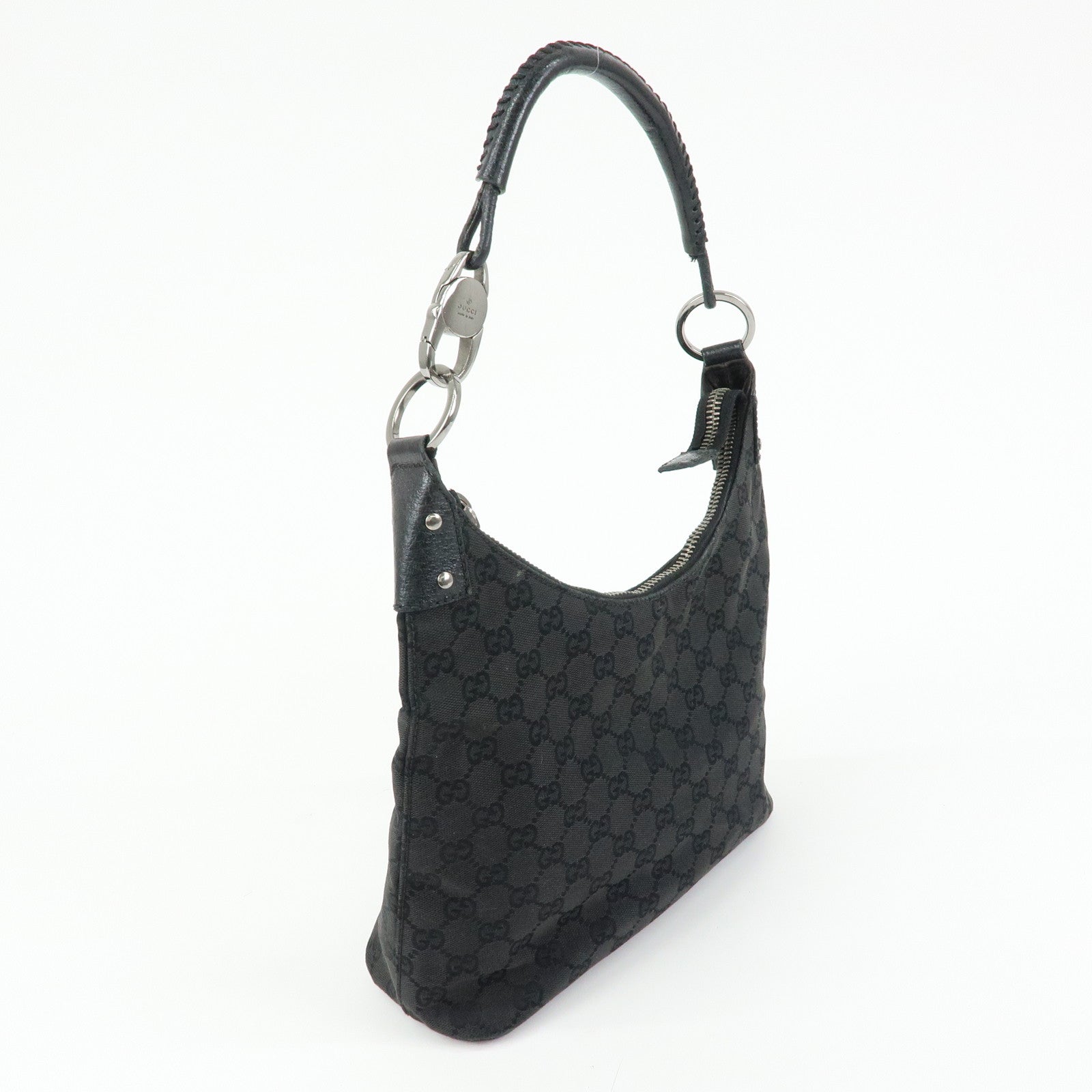 GUCCI GG Canvas Leather Shoulder Bag Hand Bag Black 115003