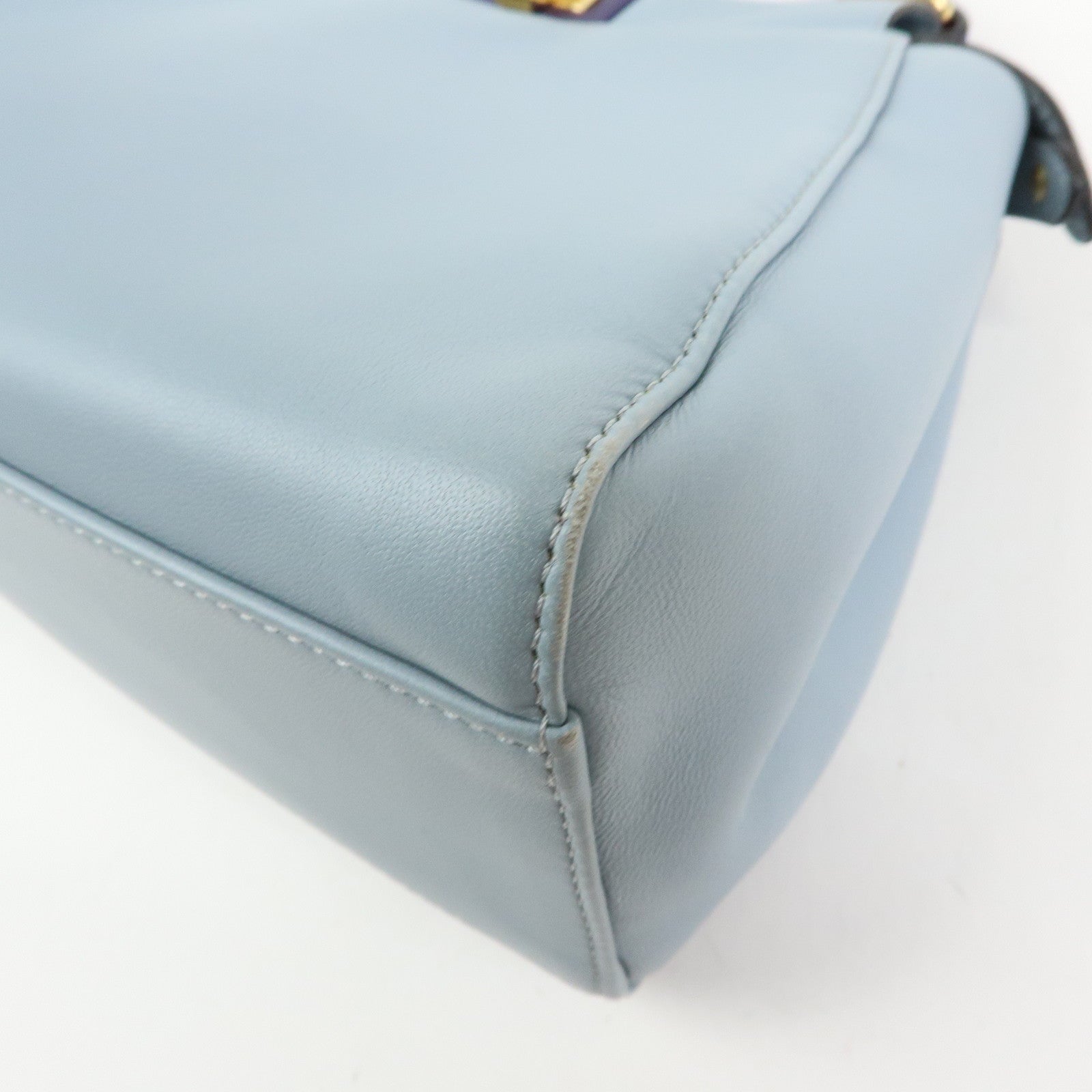FENDI Peekaboo Mini Leather 2Way Shoulder Bag Hand Bag Blue 8BN244