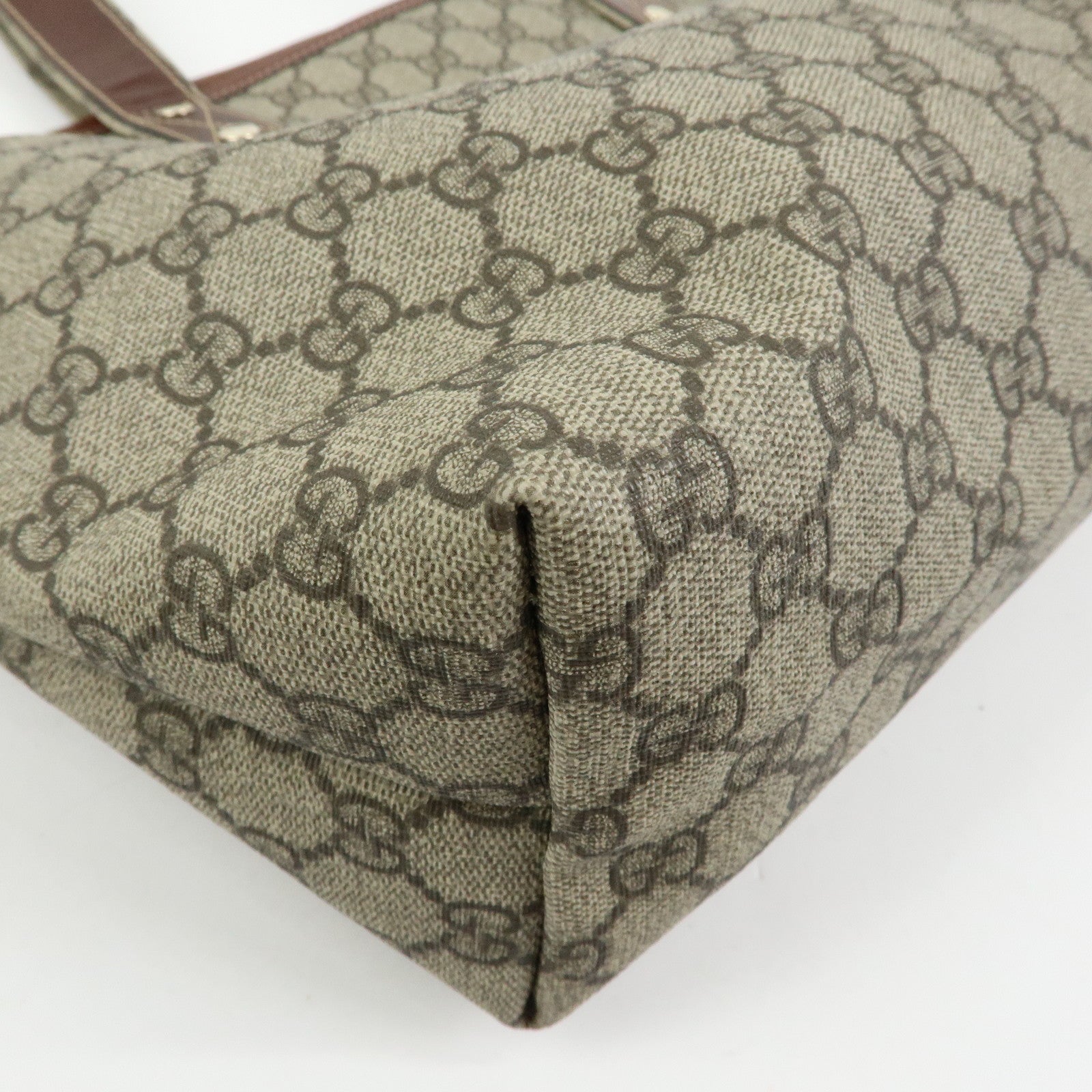 GUCCI GG Supreme Leather Sherry Tote Bag Beige Brown 211134