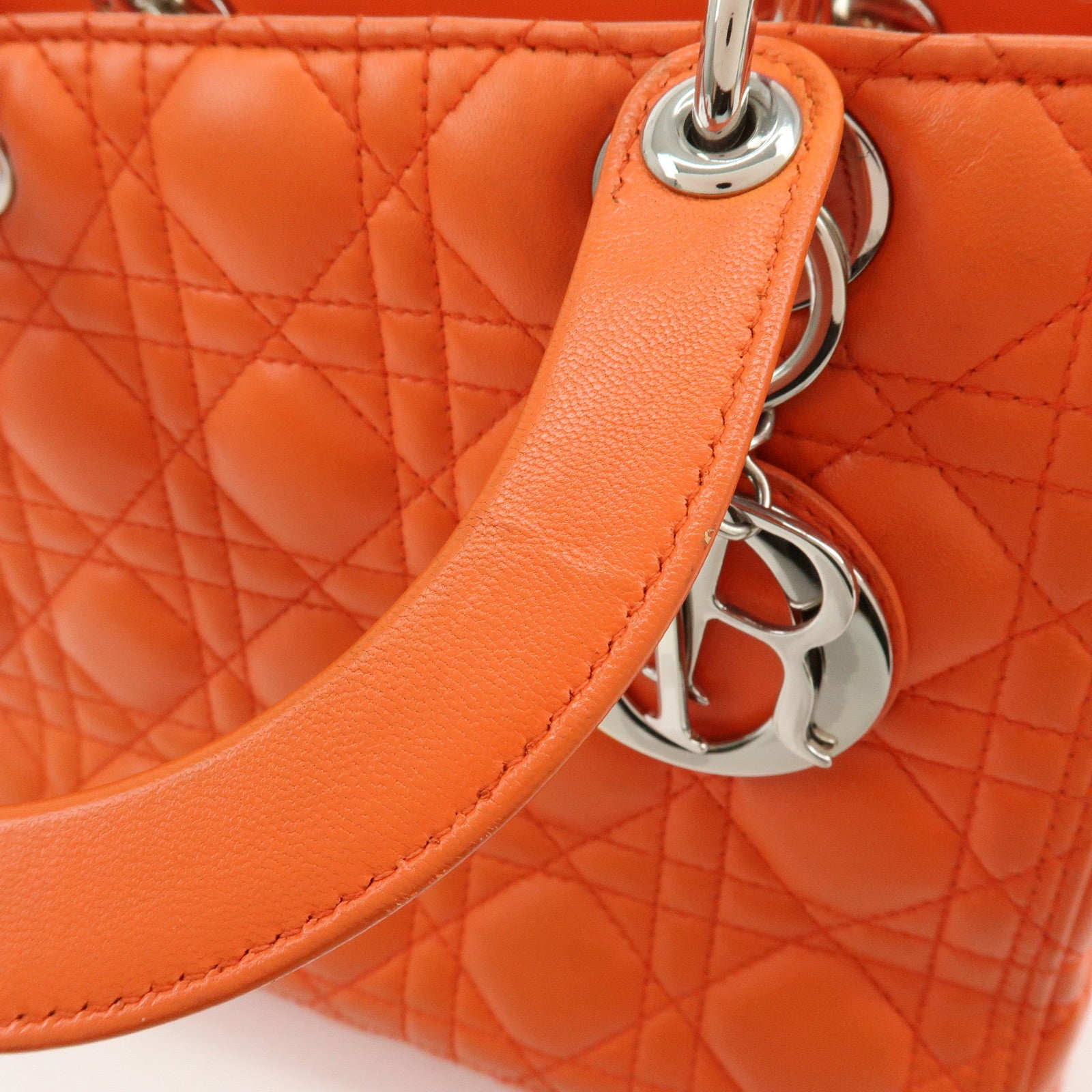 Christian Dior Lady Dior Cannage 2Way Hand Bag Shoulder Bag Orange