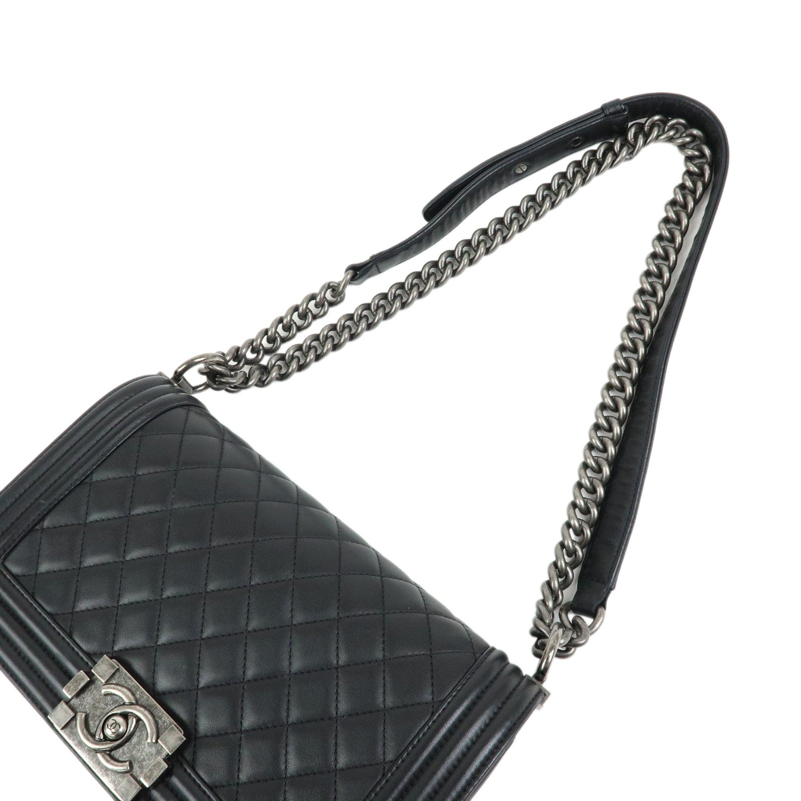 CHANEL Boy CHANEL Lamb Skin Chain Shoulder Bag Crossbody Bag Black