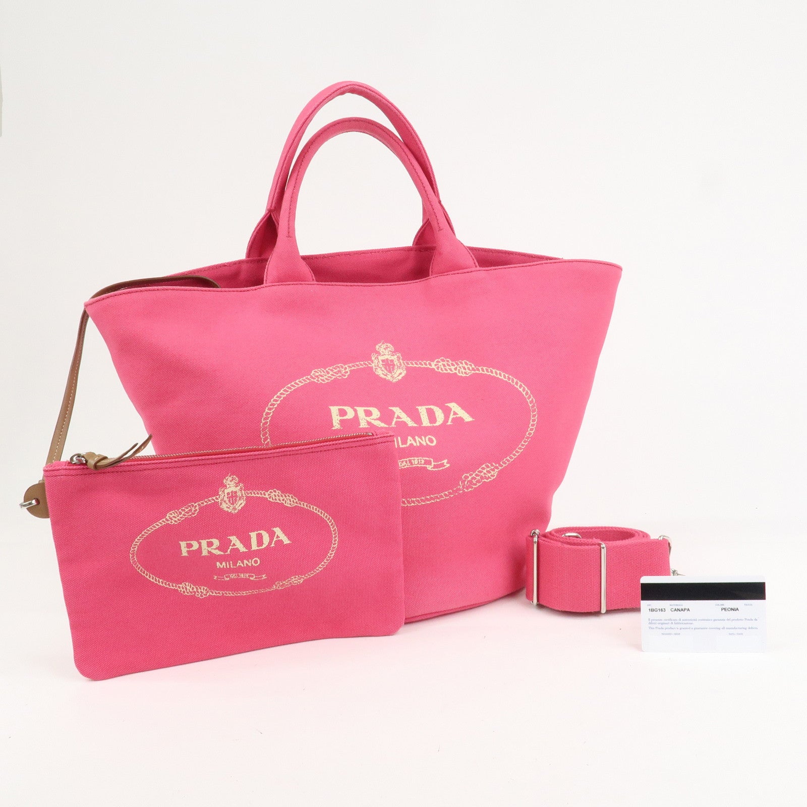 PRADA Canapa Canvas 2Way Bag Tote Bag Shoulder Bag Pink 1BG163