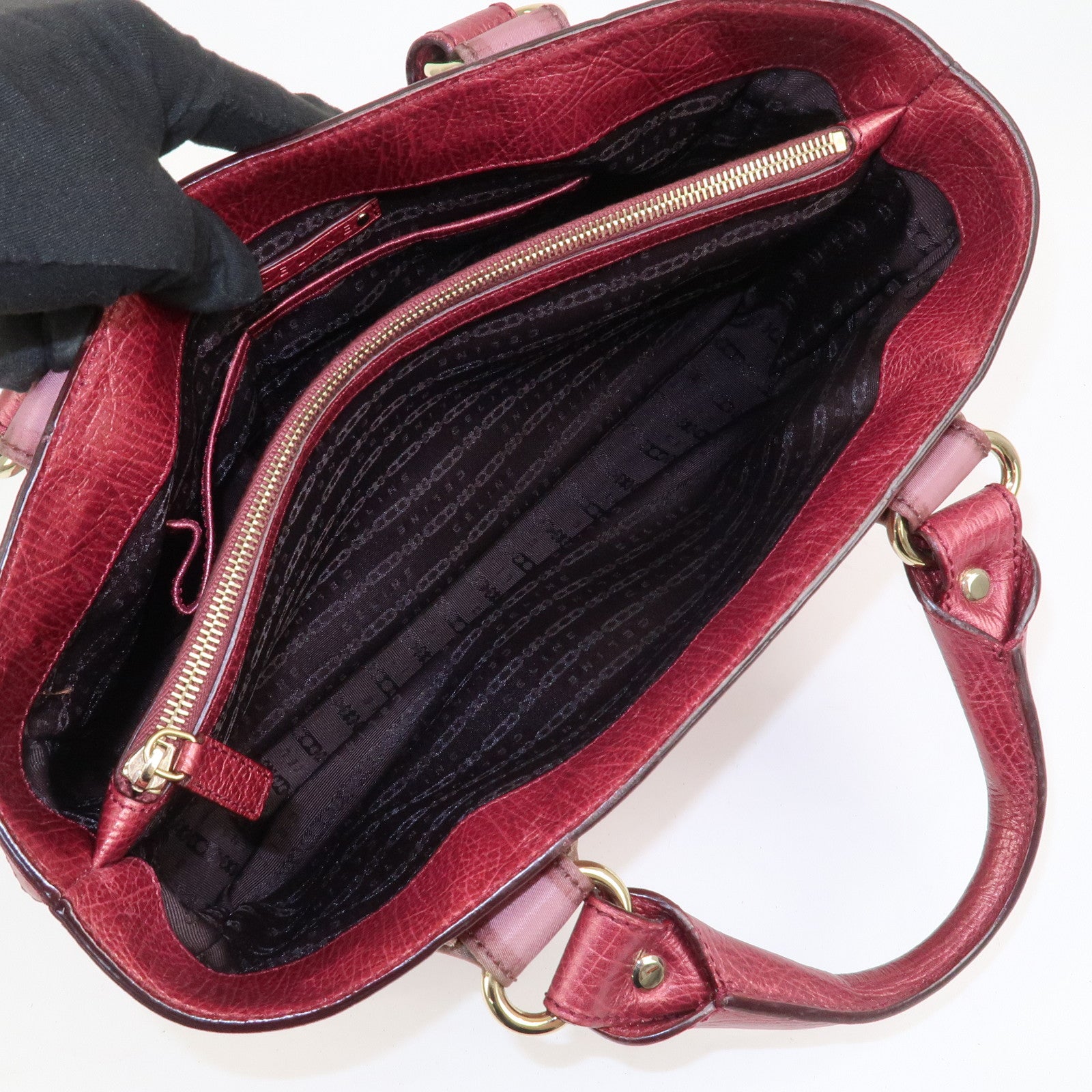 CELINE Logo Nylon Leather Boogie Bag Hand Bag Pink