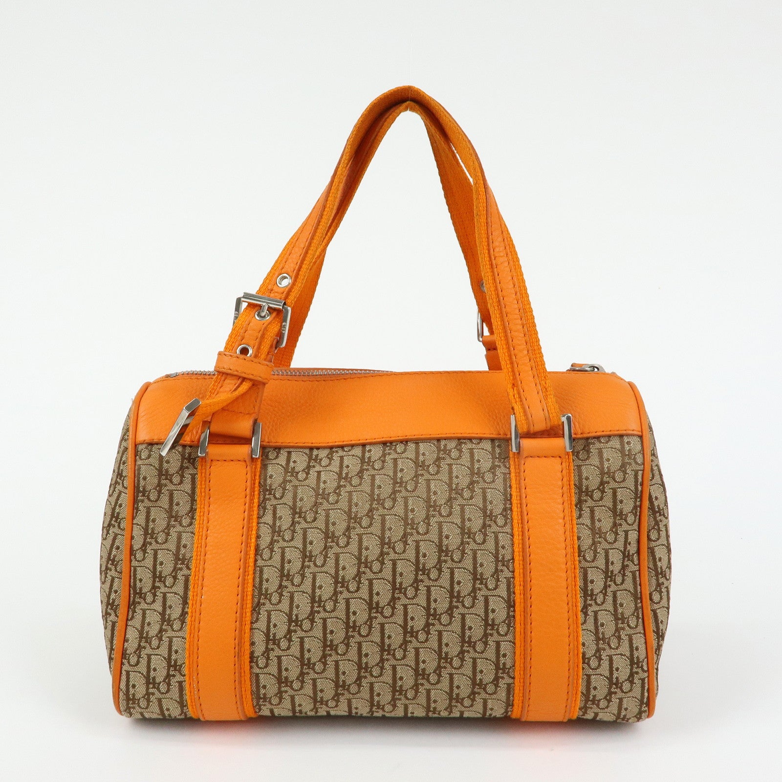 Christian Dior Trotter Canvas Leather Boston Hand Bag Beige Orange