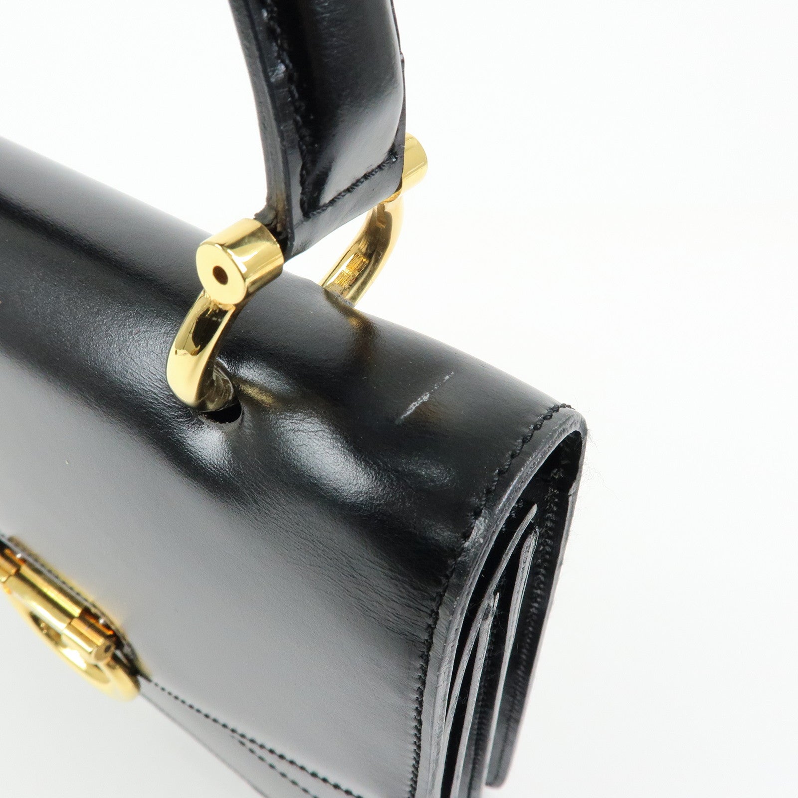 CELINE Leather Double Flap Hand Bag Black