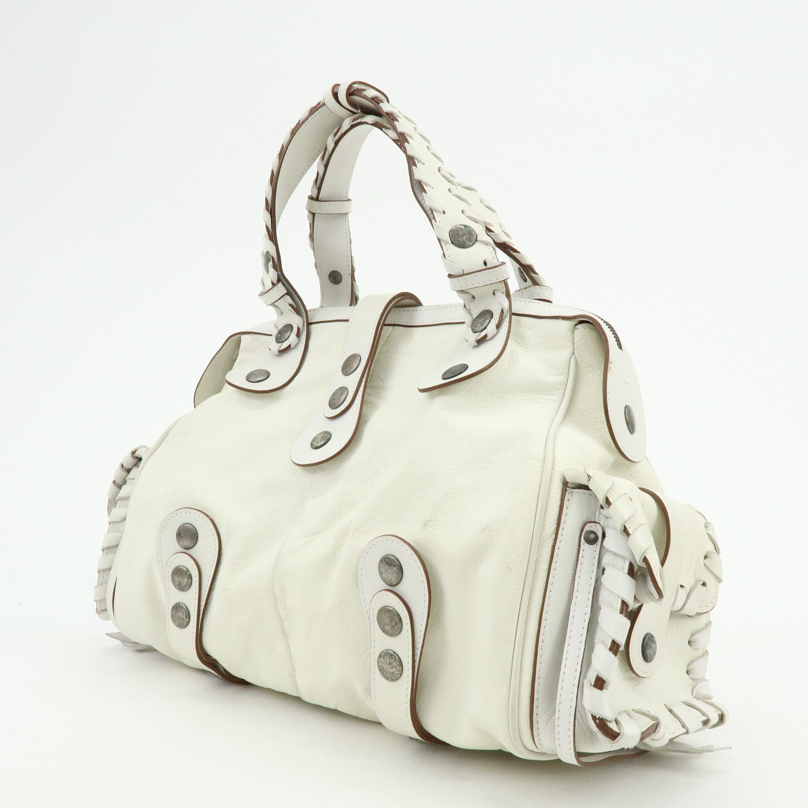 Chloe Silverado Leather Shoulder Bag Boston Bag Hand Bag White