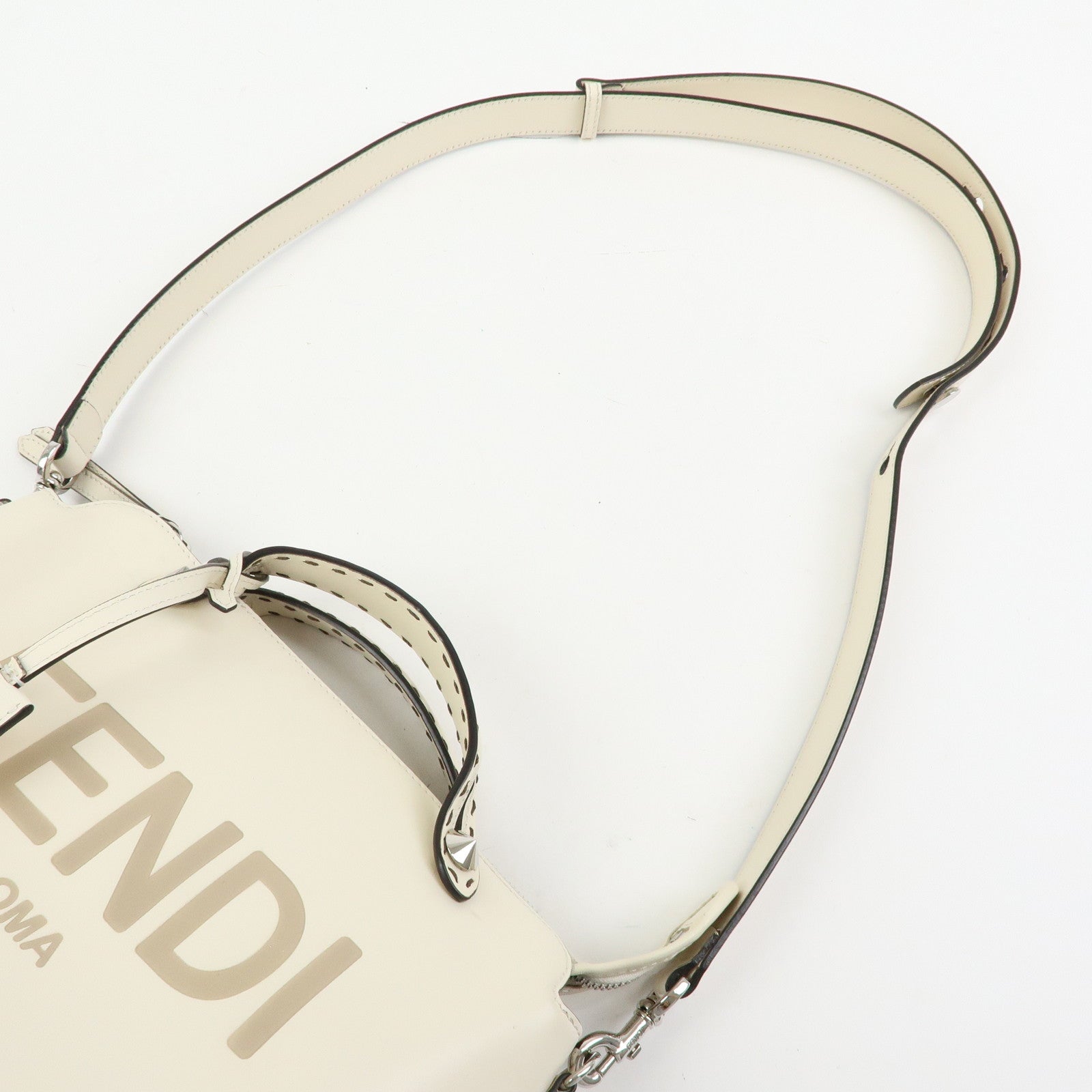 FENDI By The Way Leather Medium 2Way Bag Shoulder Bag Ivory 8BL146