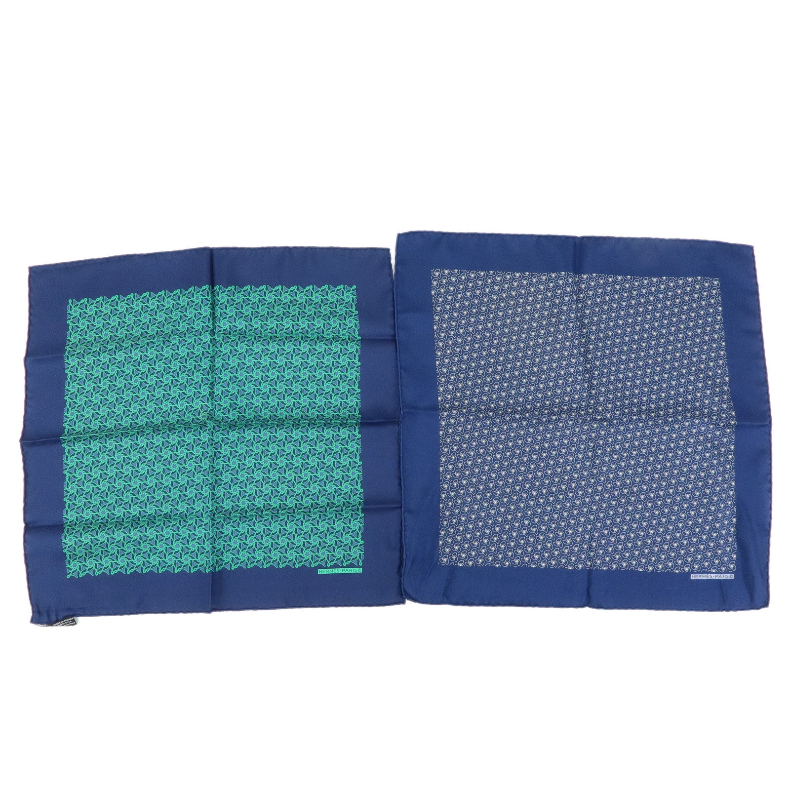 HERMES Carre 45 Set of 2 Silk 100% Scarf Navy Green