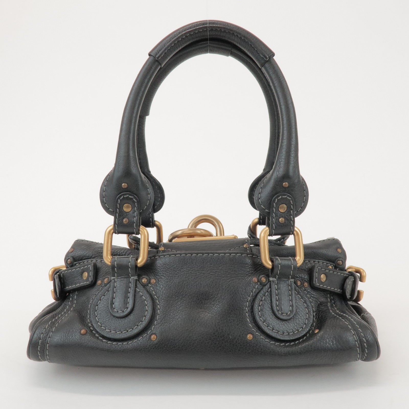 Chloe Logo Paddington Mini Leather Hand Bag Cadena Black