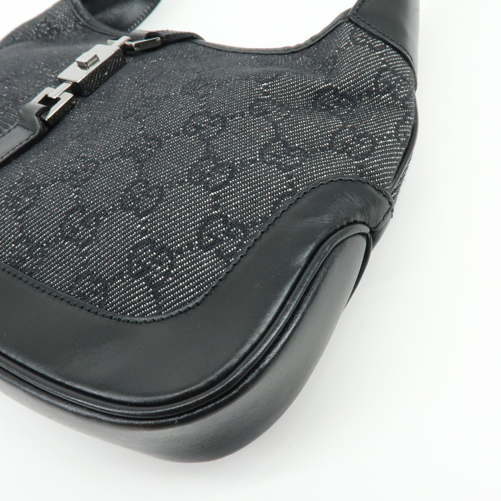 GUCCI Jackie GG Denim Leather Shoulder Bag Black 01147・001013