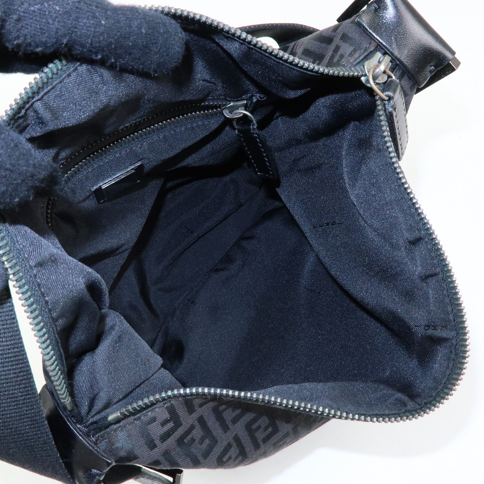 FENDI Zucchino Canvas Leather Shoulder Bag Black 7VA004