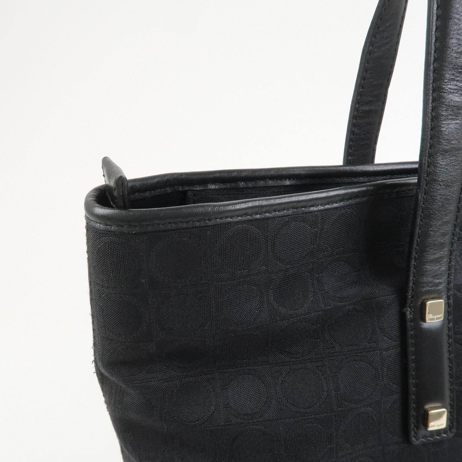 Ferragamo Gancini Canvas Leather Tote Bag Black AAU-21-2812