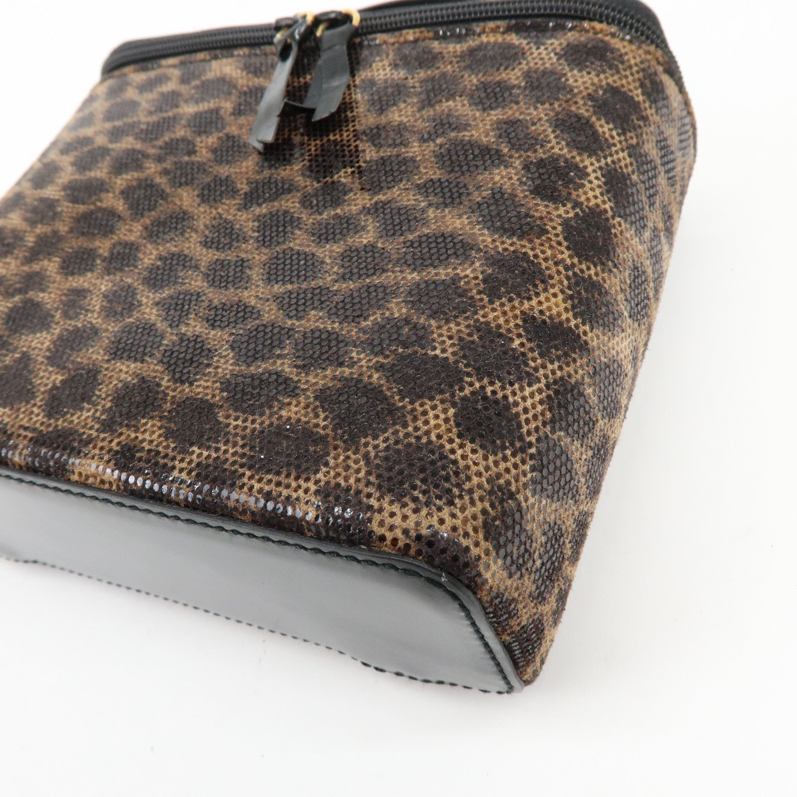 LOEWE PVC Leather Leopard Print Hand Bag Vanity Bag Brown Bag