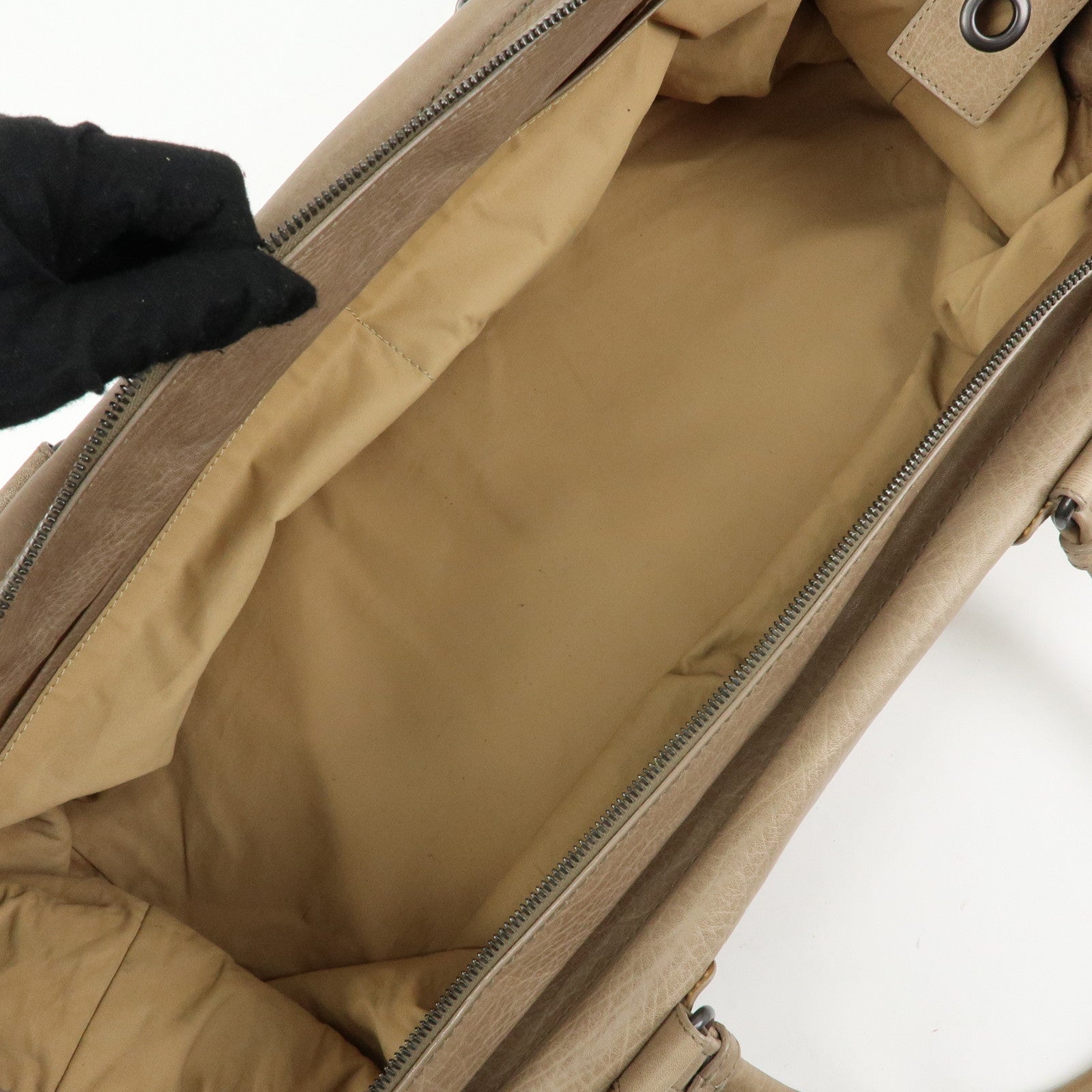 BOTTEGA VENETA Canvas Leather Boston Bag Hand Bag Beige 145119