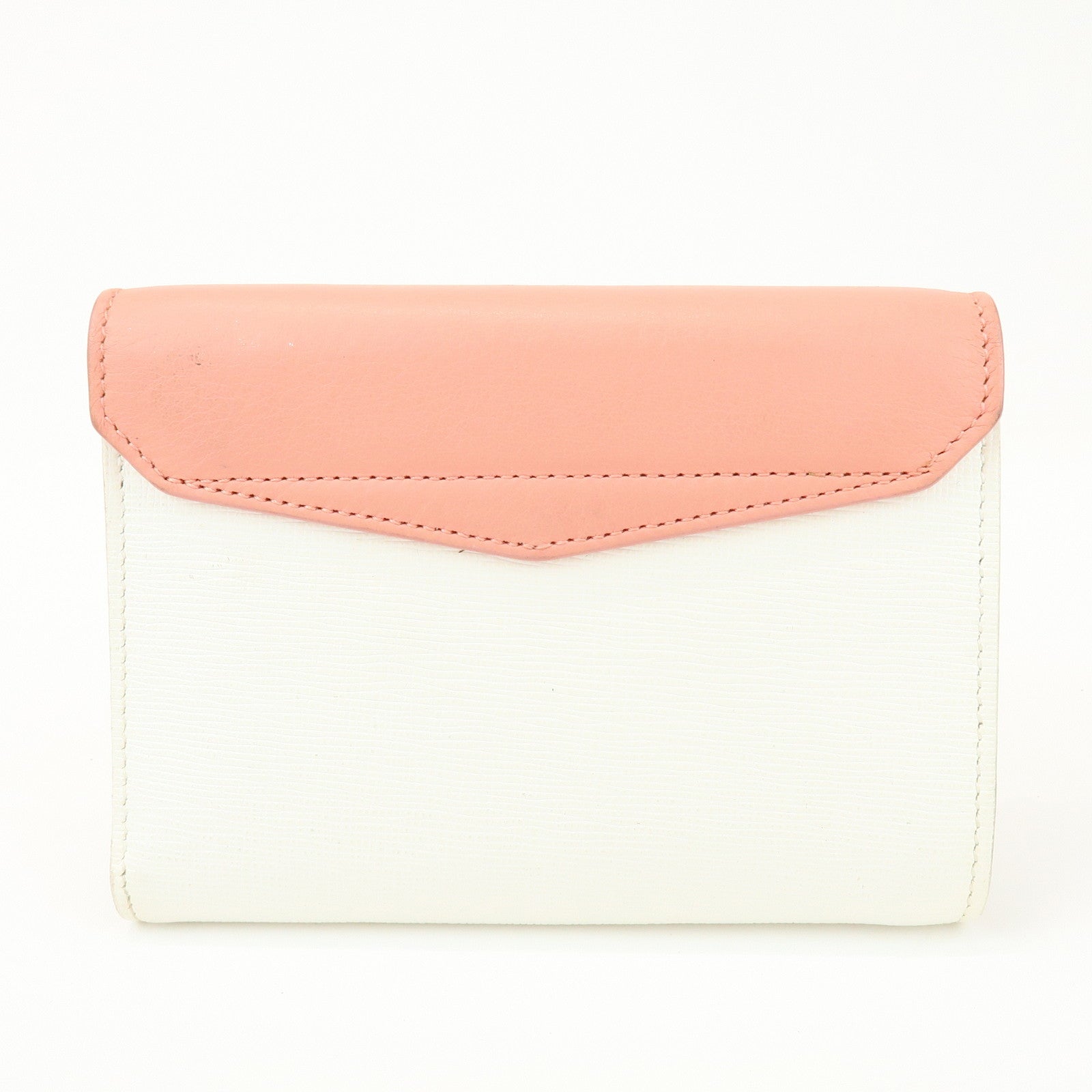 FENDI Leather Bicolor Bi-fold Compact Wallet White LightPink 8M0352