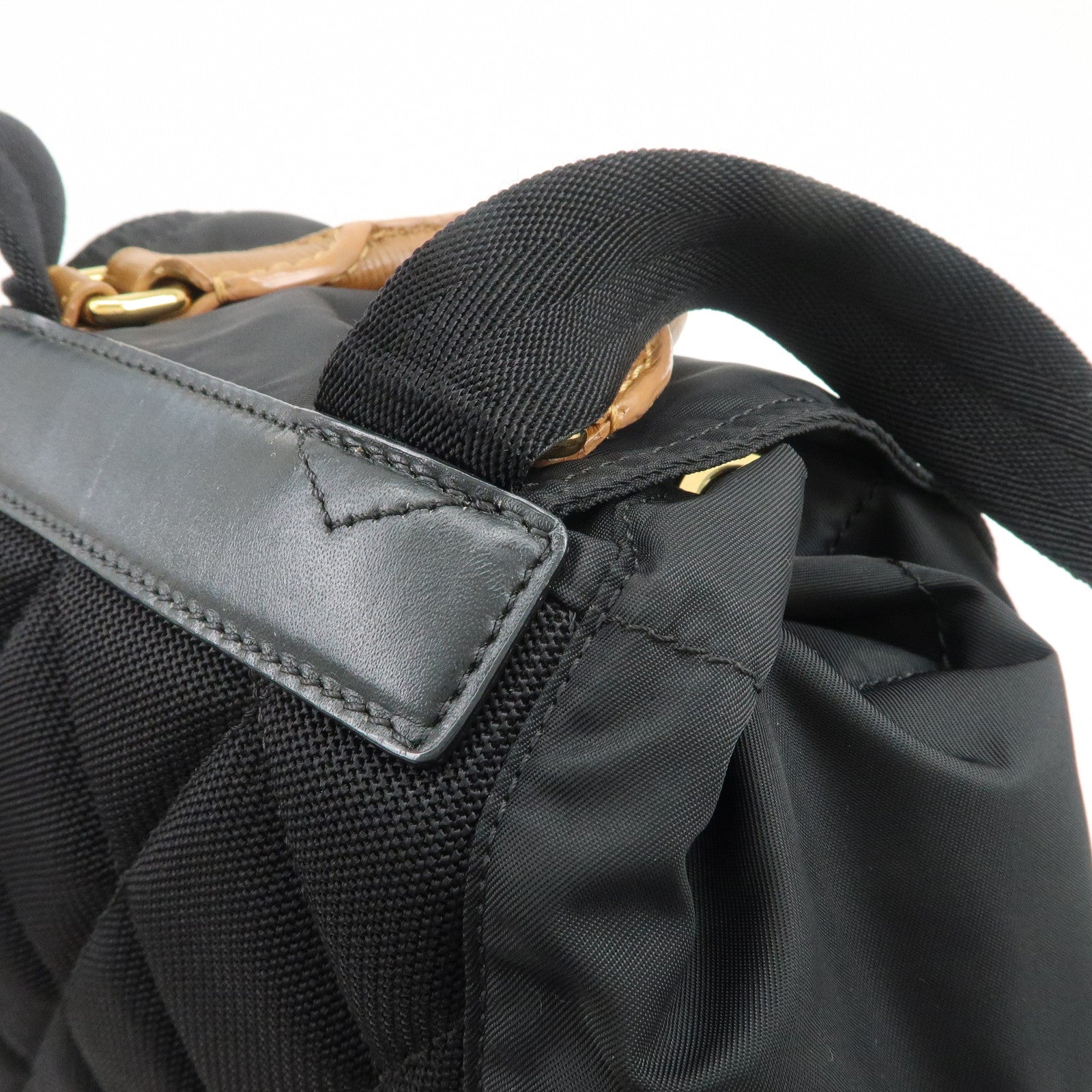 BURBERRY Nylon Leather Backpack Rucksuck Black Brown Gold