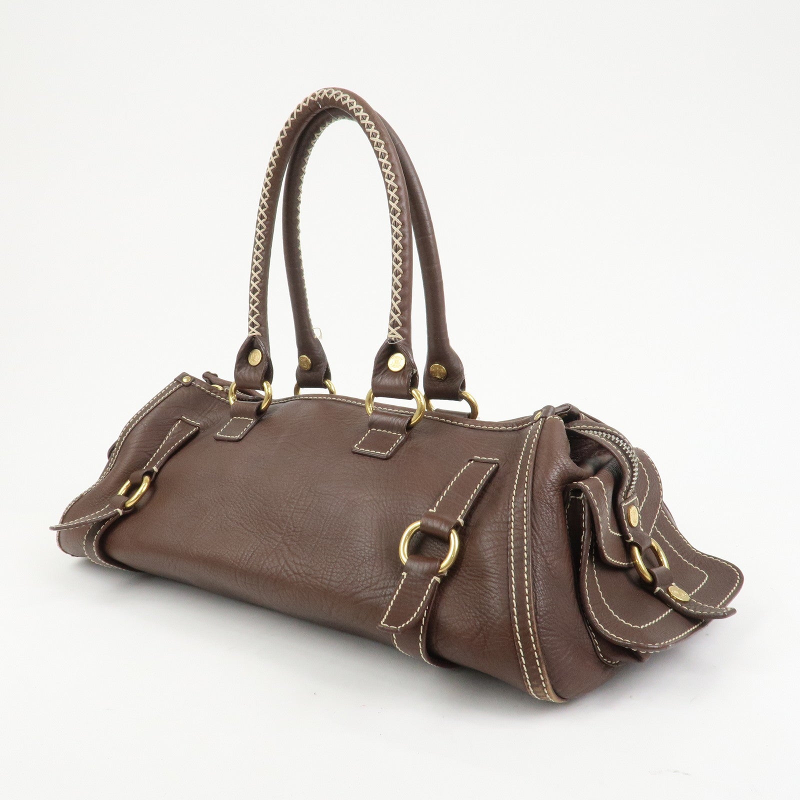 CELINE Logo Leather Boogie Bag Large Tote Bag Hand Bag Brown