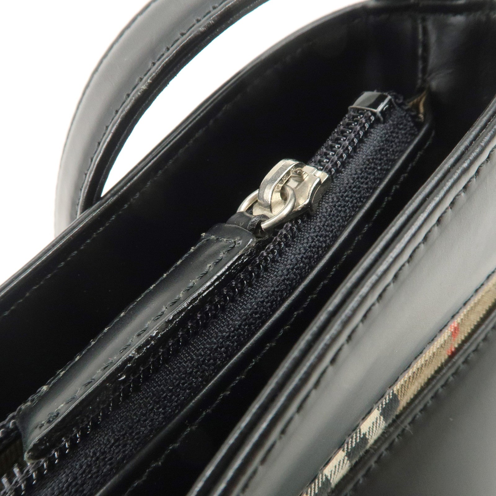 BURBERRY Burberrys Leather Shoulder Bag Black Silver Hardware Used