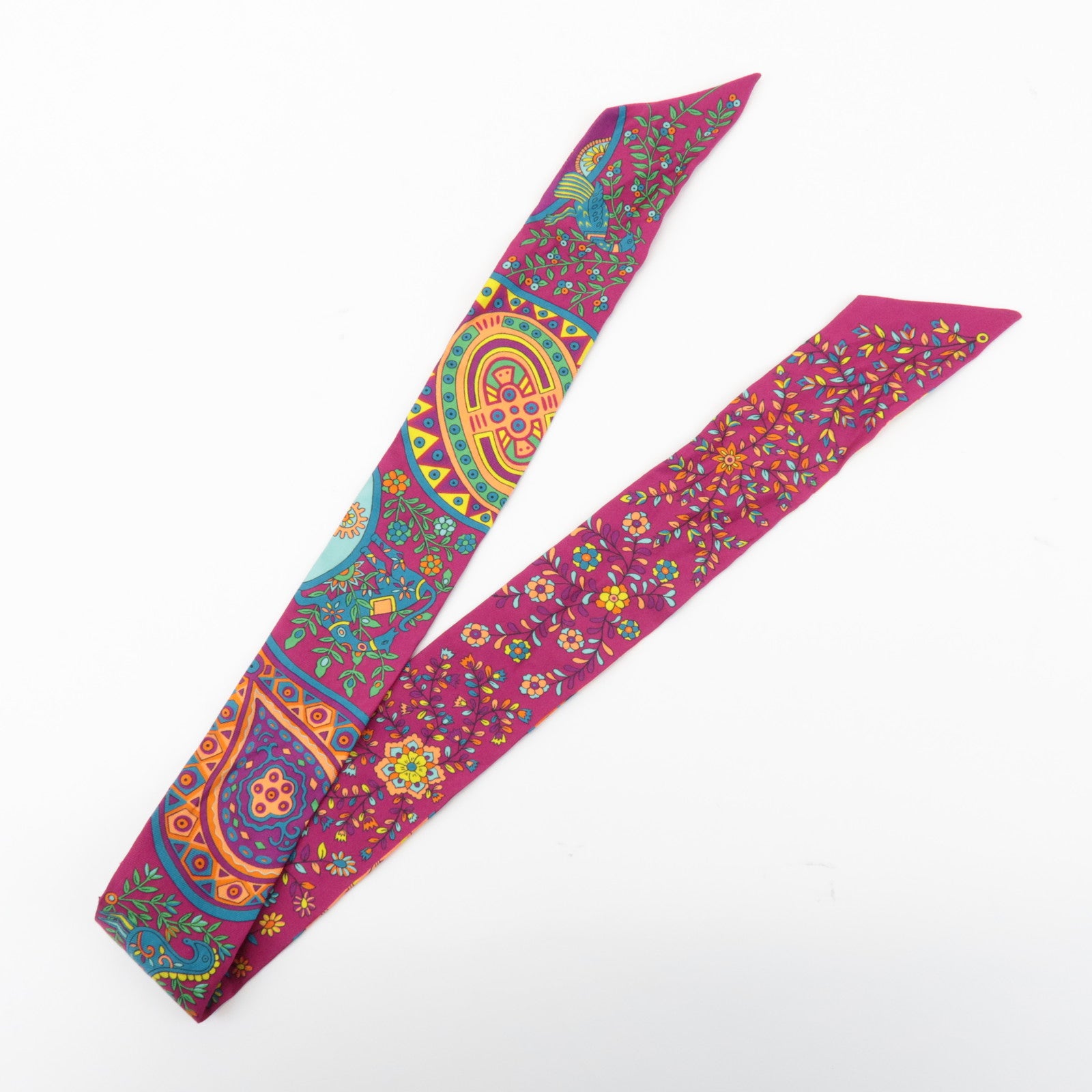 HERMES Twilly 100% Silk Scarf LARBRE DE VIE Flower Print Pink