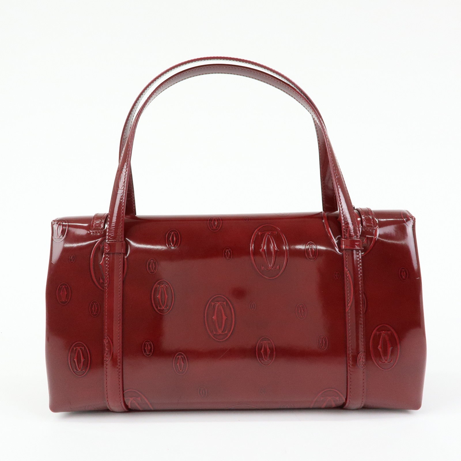 Cartier Happy Birthday Patent Leather Hand Bag Tote Bag Bordeaux