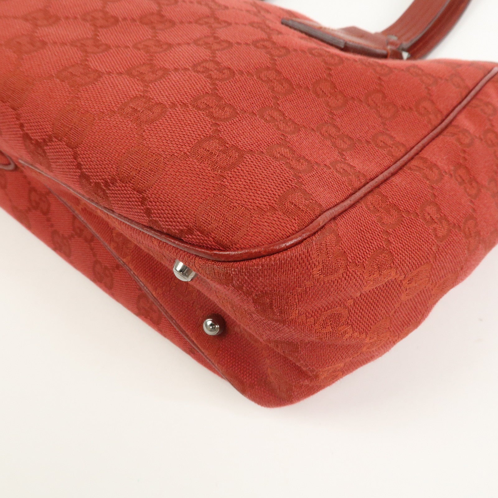 GUCCI GG Canvas Leather Tote Bag Hand Bag Red 113019