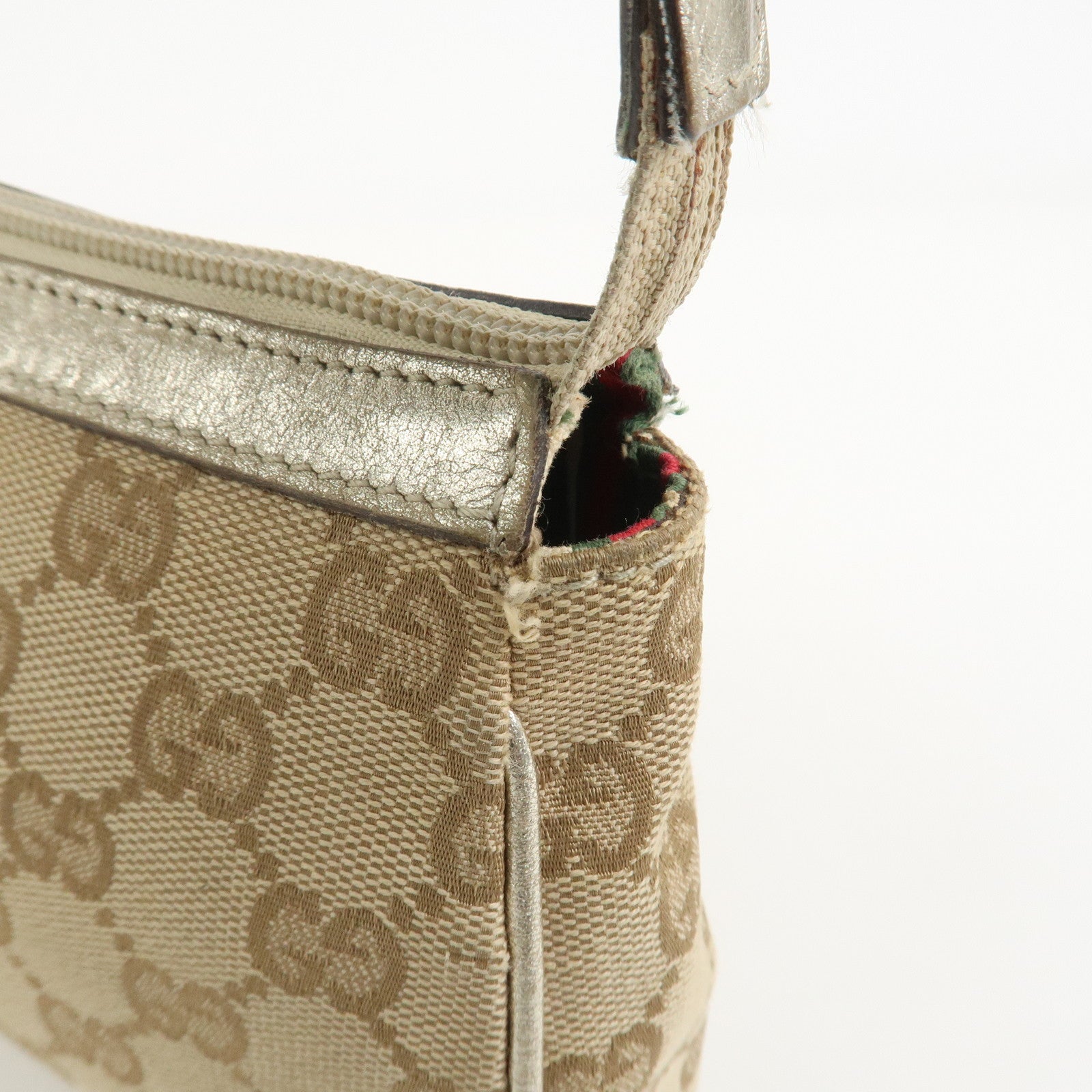 GUCCI Abbey GG Canvas Leather Pouch Hand Bag Beige Gold 145750