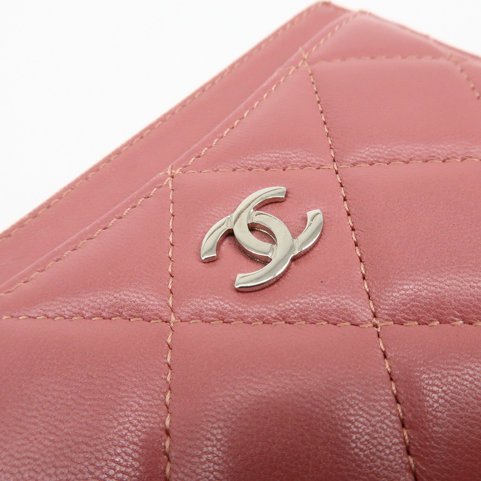 CHANEL Matelasse COCO Mark Lamb Skin Classic Card Case Pink AP0213