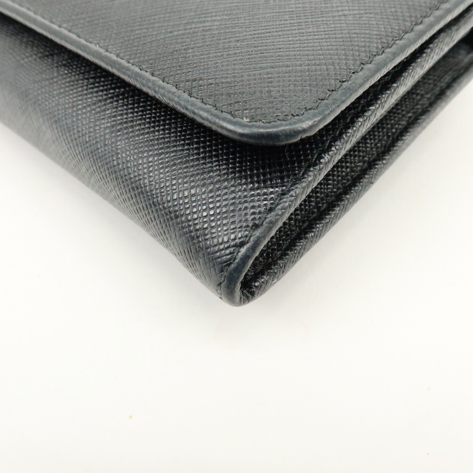 PRADA Saffiano Leather Flap Bi-Fold Long Wallet Black 1MH132