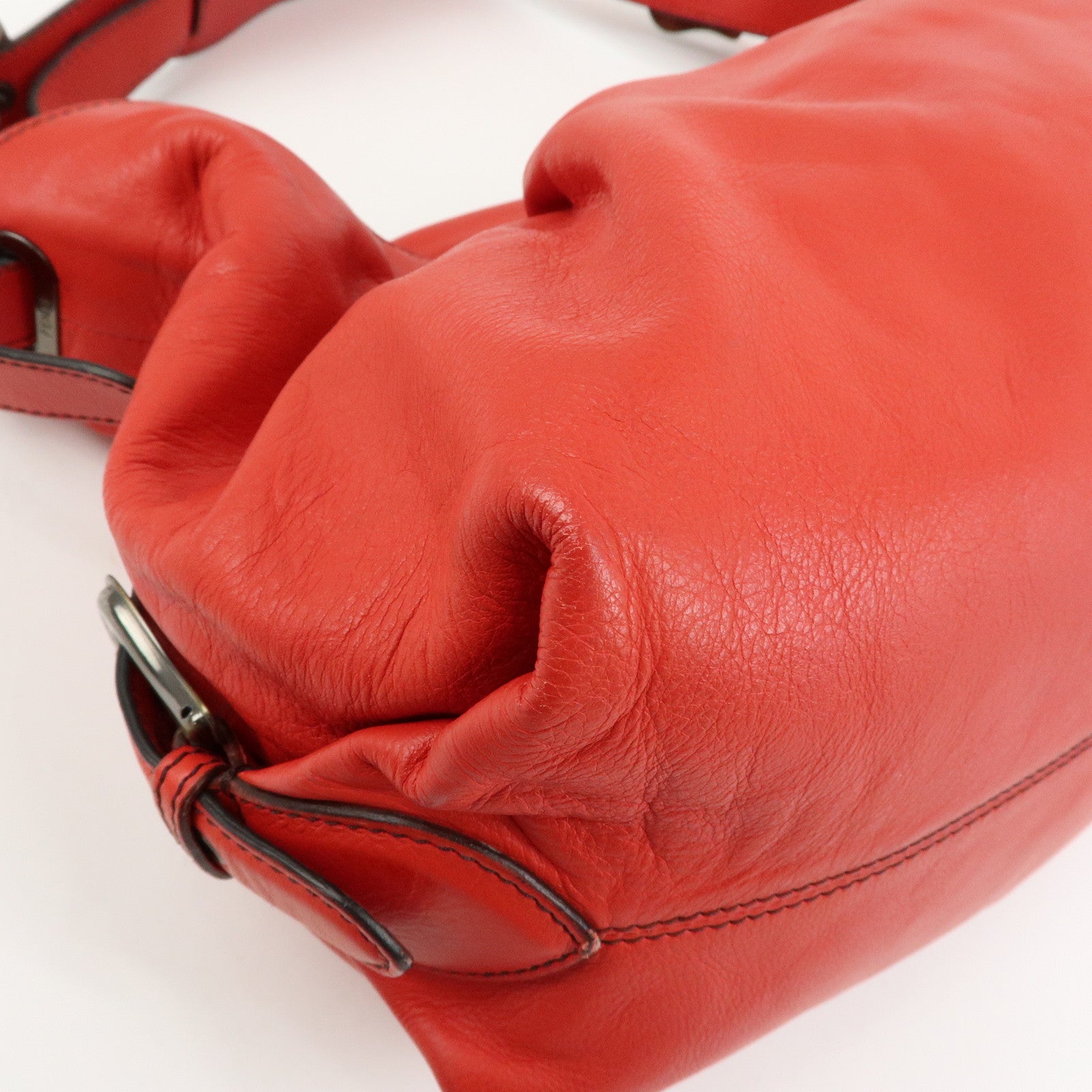 FENDI Logo Leather Shoulder Bag Hand Bag Doctor's Bag Red 8BR579