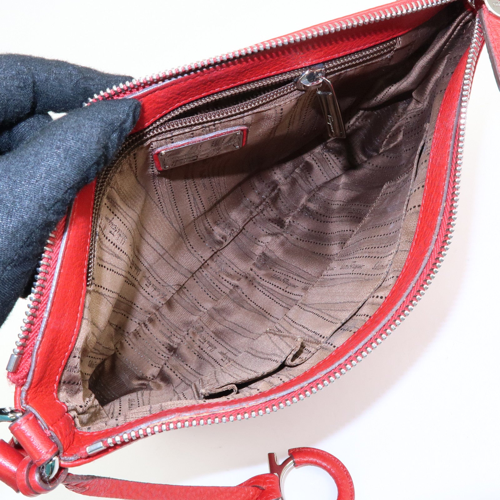 Ferragamo Gancini Leather Shoulder Bag Hand Bag Red