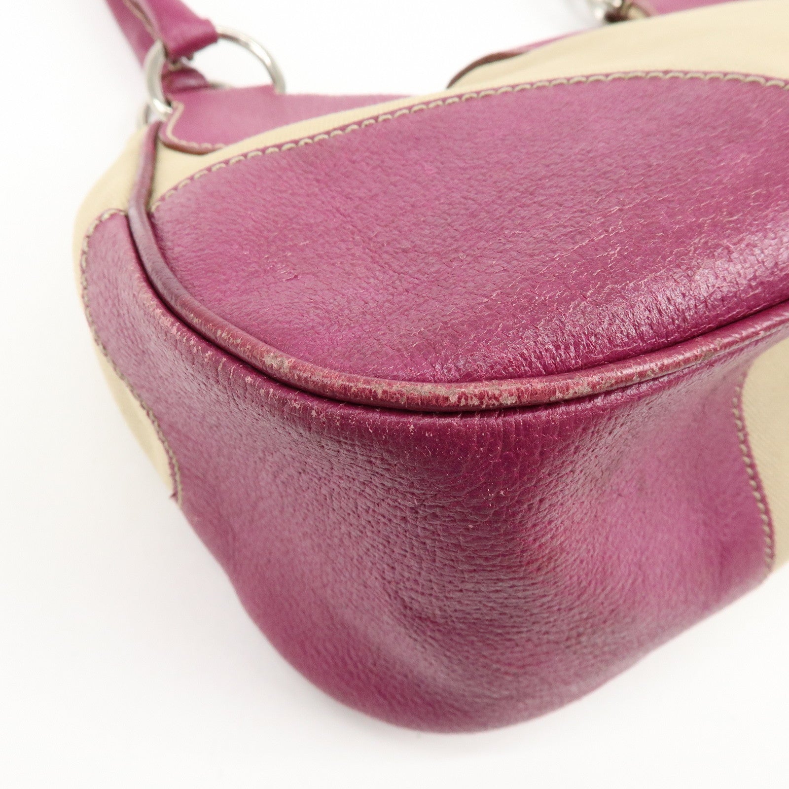 PRADA Triangle Logo Canvas Leather Hand Bag Beige Purple BR0811